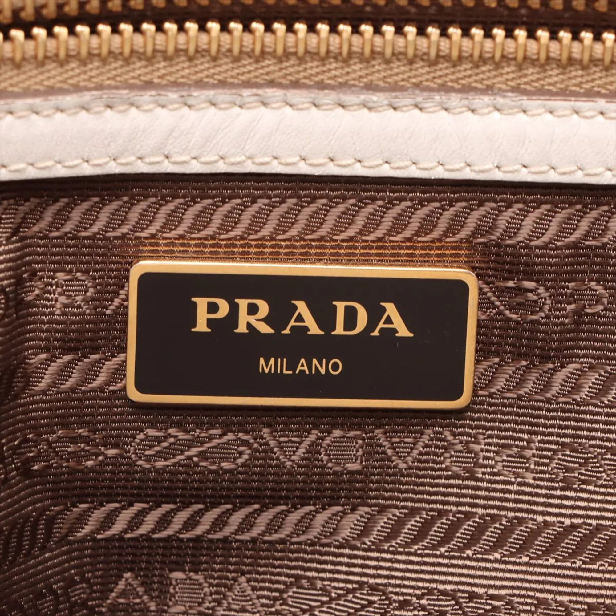 Prada Beige White Canvas Leather Handbag Tote Bag (Pre-Owned)