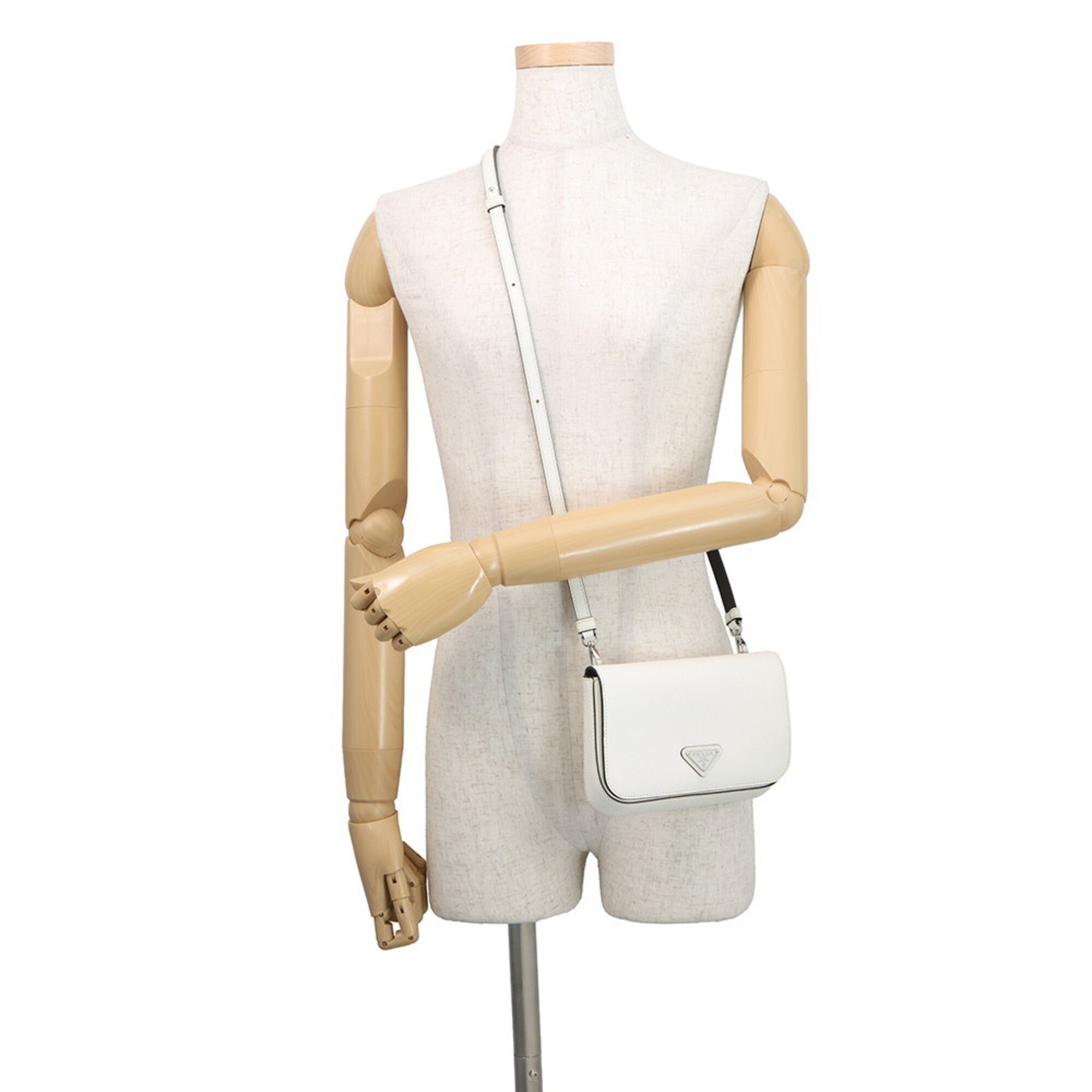 Prada Saffiano White Leather Handbag Shoulder Bag (Pre-Owned)