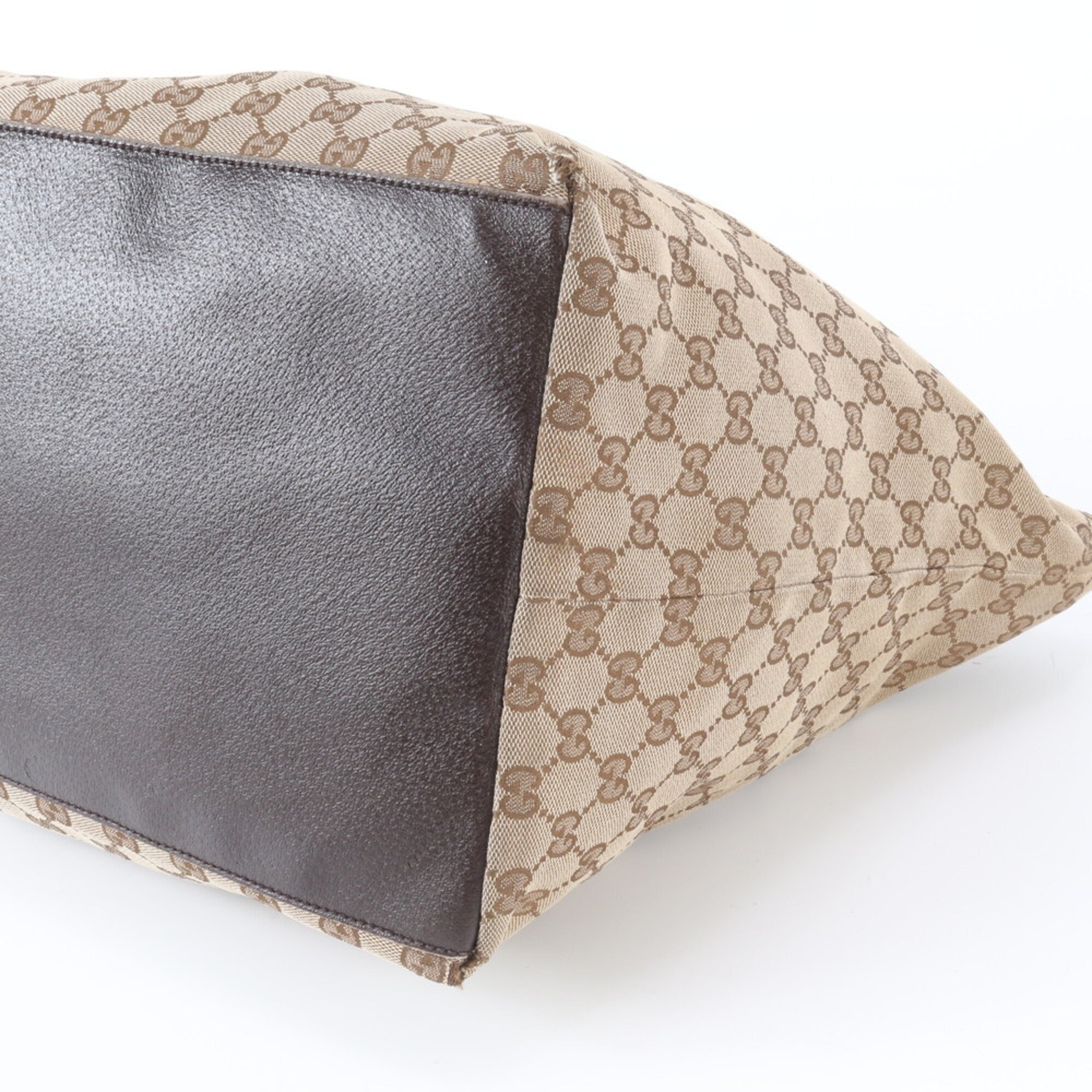 Gucci Sherry Line Beige Brown Leather Canvas Handbag Tote Bag (Pre-Owned)
