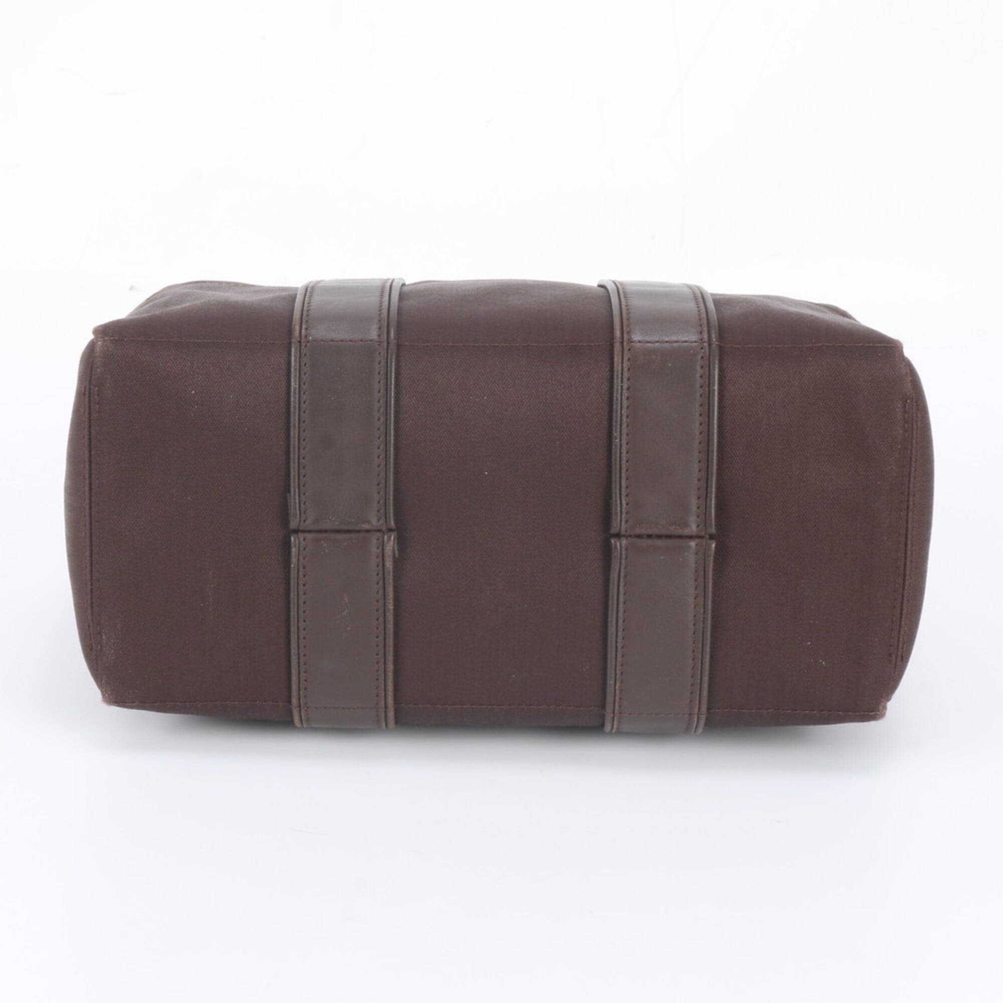 Hermes Brown Leather Canvas Handbag Shoulder Bag Tote Bag (Pre-Owned)