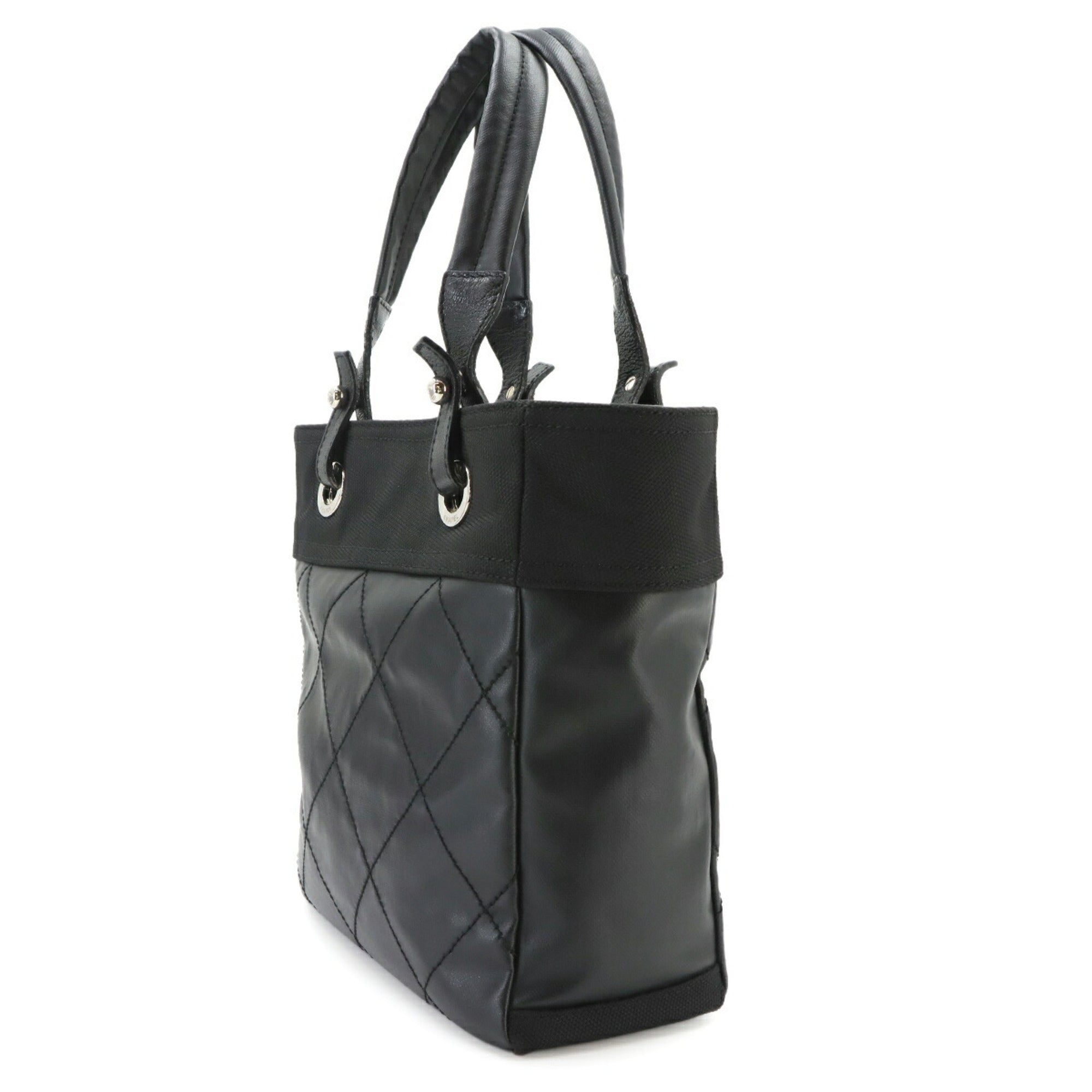 Chanel Black Nylon Leather Handbag Tote Bag (Pre-Owned)