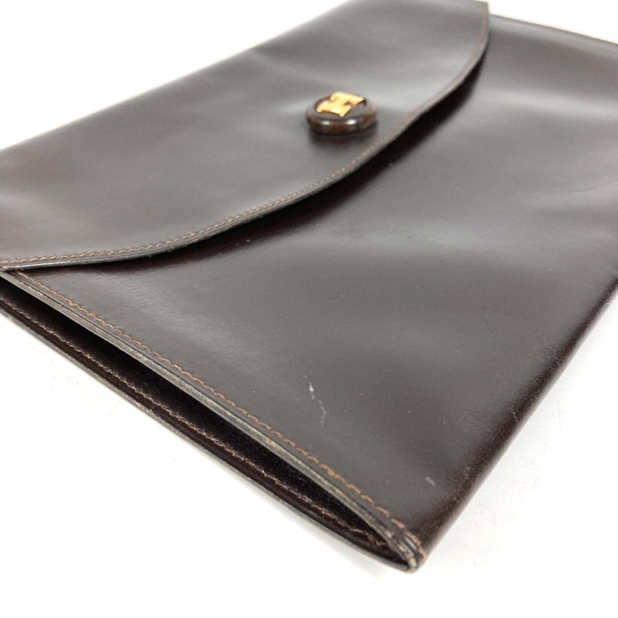 Hermes Pochette Rio Brown Leather Clutch Bag Handbag Pochette Pouch (Pre-Owned)