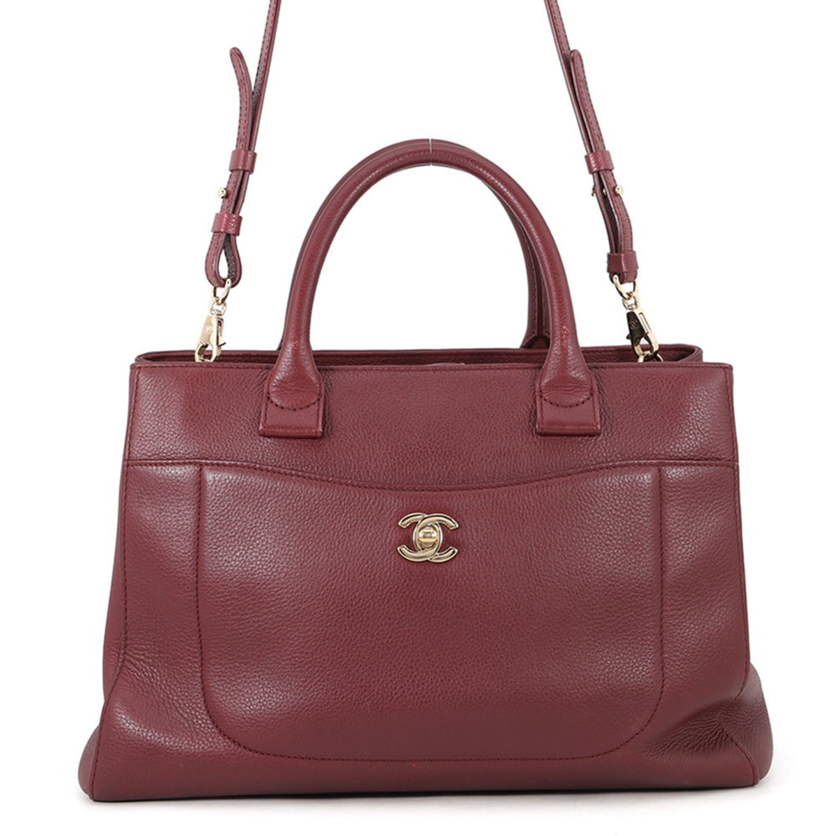 Chanel Bordeaux Champagne Gold Grained Calfskin Handbag Shoulder Bag Tote Bag (Pre-Owned)