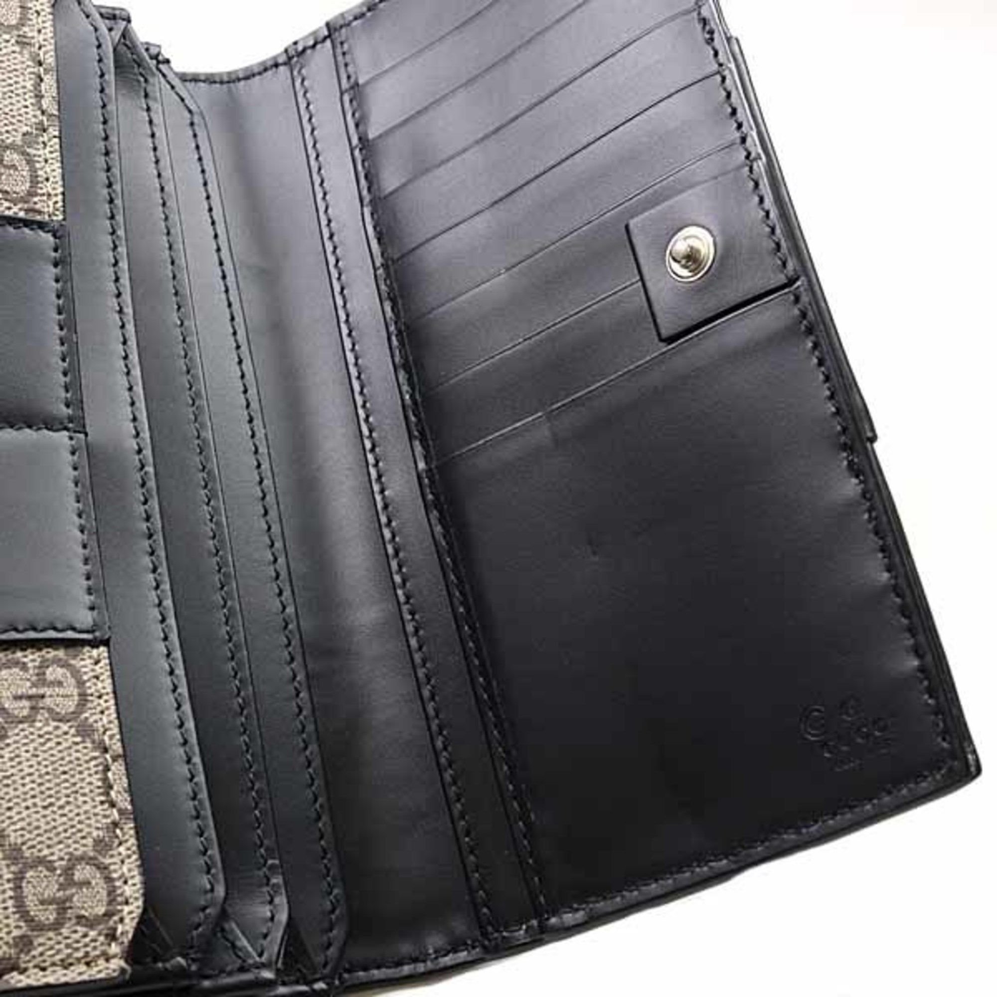 Gucci Beige Black Gg Supreme Leather Long Wallet (Bi-Fold) (Pre-Owned)