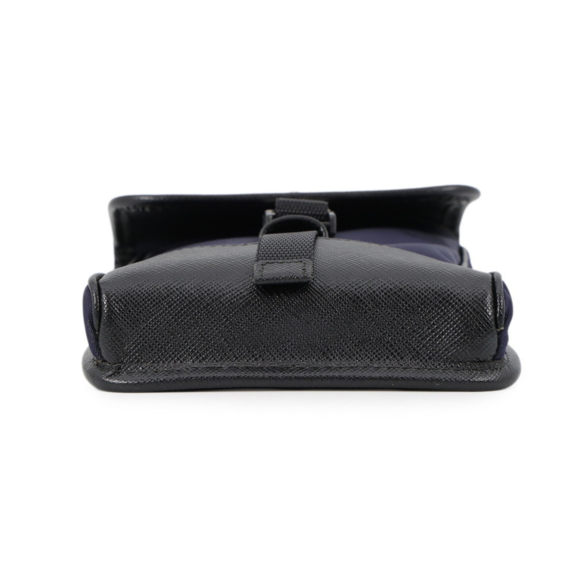 Prada Black Navy Canvas Leather Handbag Shoulder Bag (Pre-Owned)