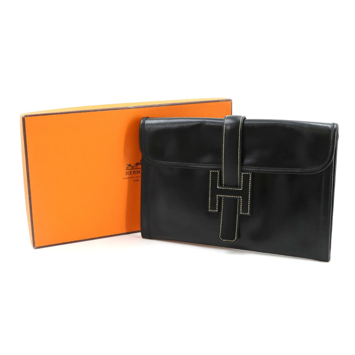 Hermes Black Box Calf Leather Clutch Bag (Pre-Owned)