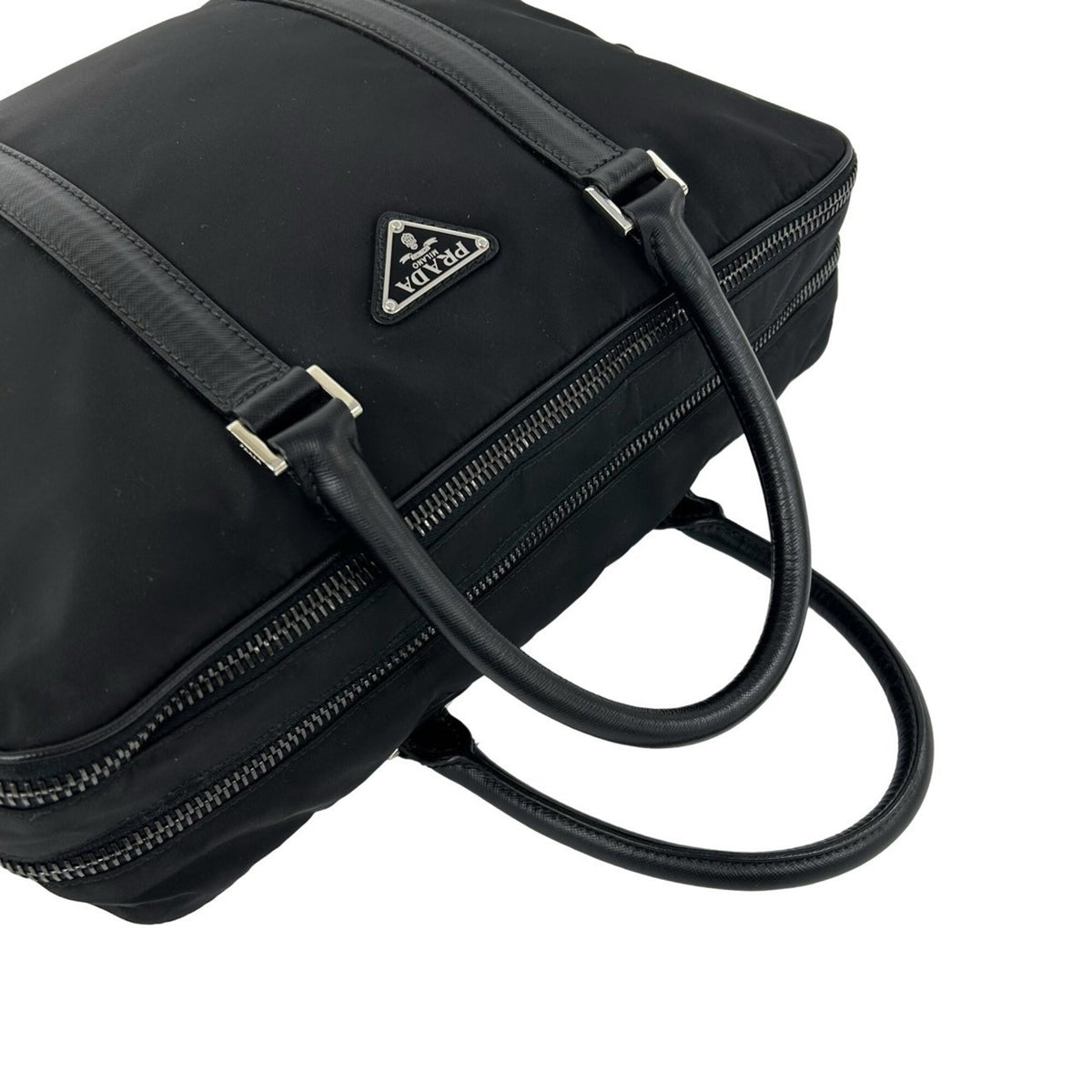 Prada Black Nylon Leather Briefcase (Pre-Owned)