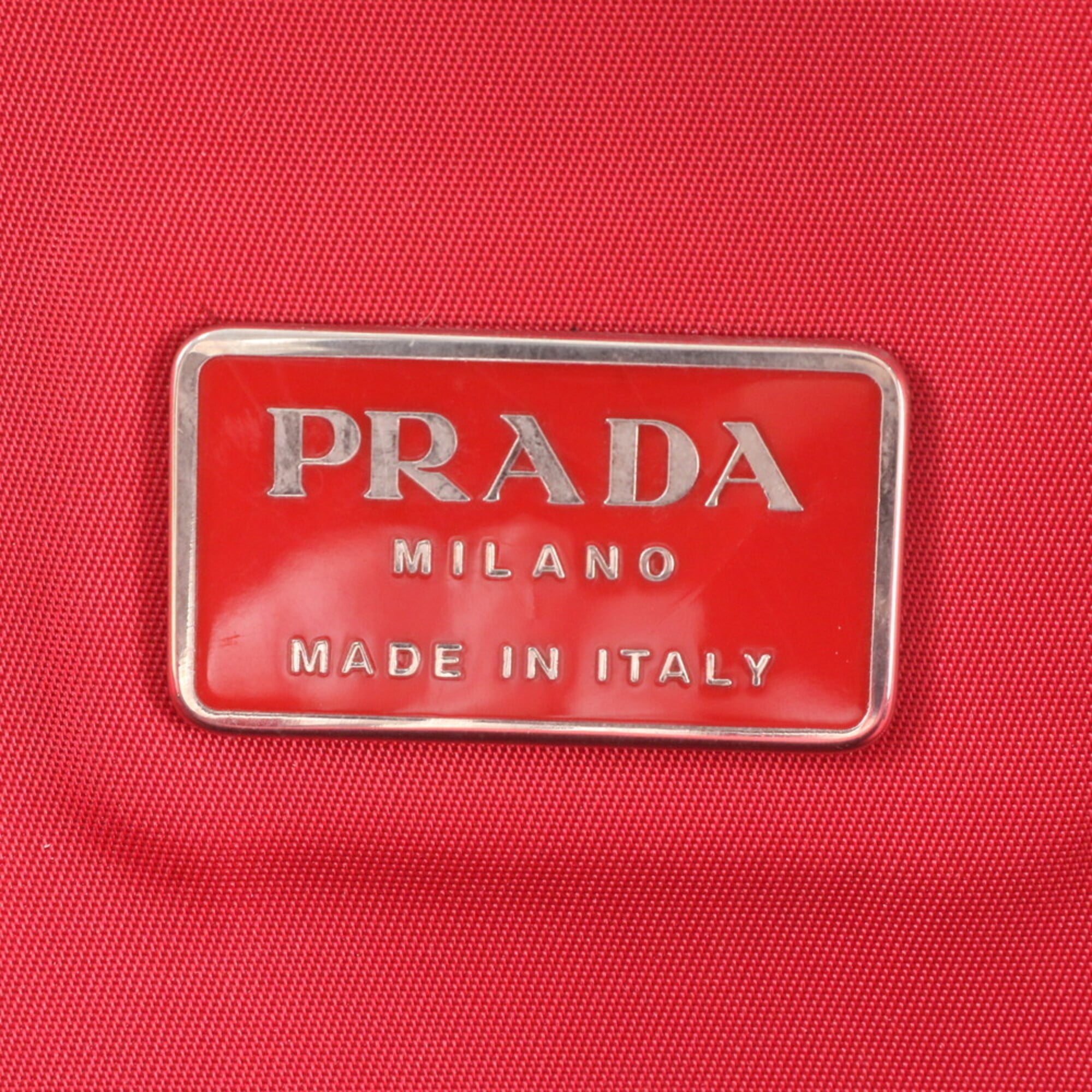 Prada Brown Red Color Nylon Leather Backpack Handbag (Pre-Owned)