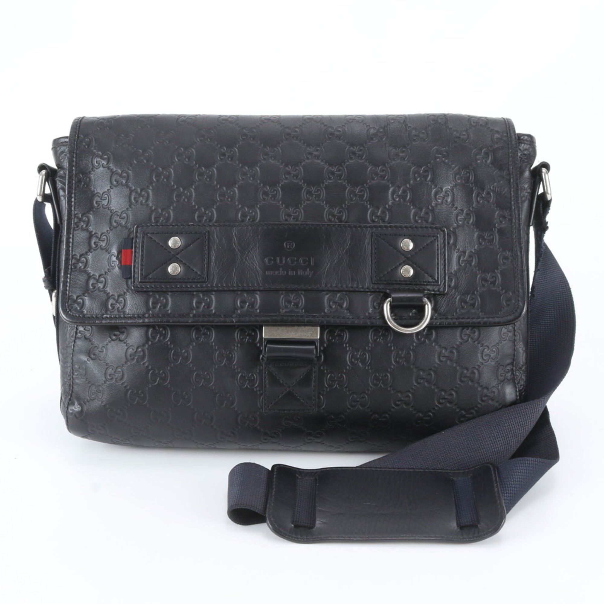 Gucci Black Leather Messenger Bag Shoulder Bag Tote Bag (Pre-Owned)