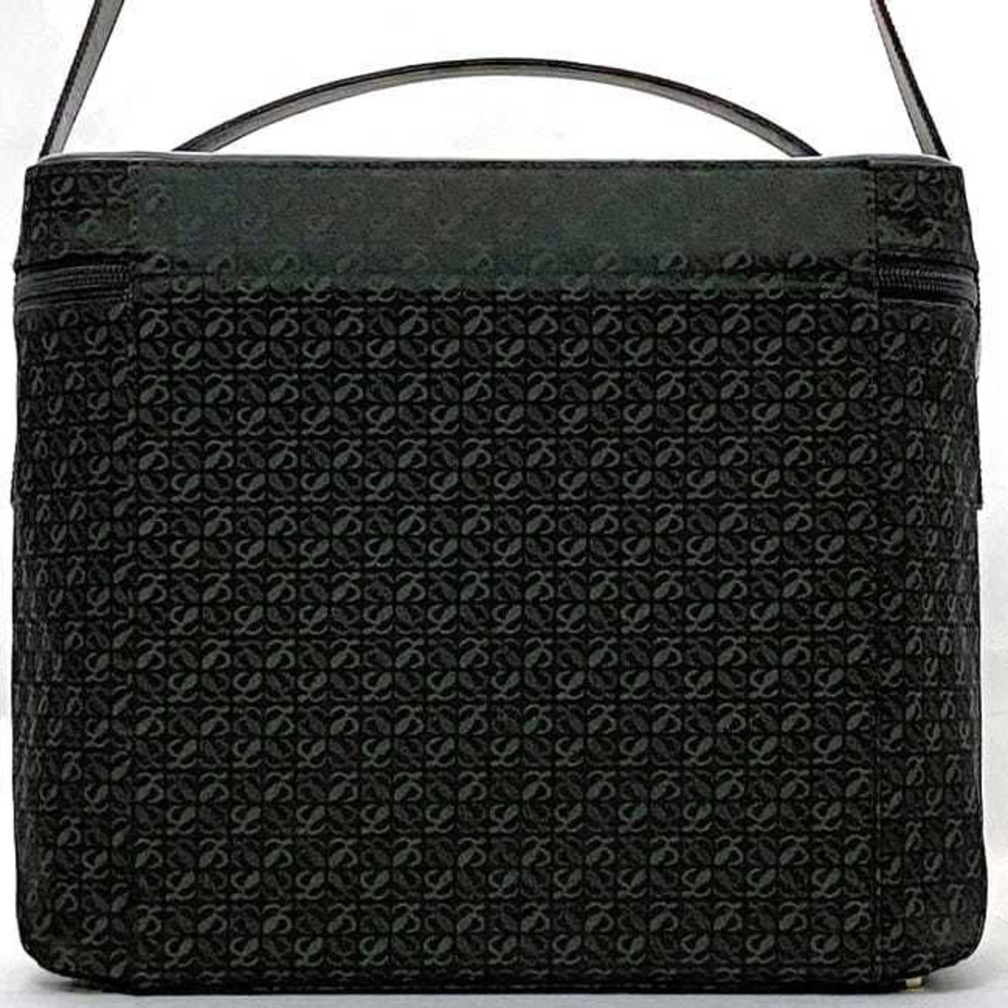 Loewe Black Green Canvas Leather Shoulder Bag (Pre-Owned)