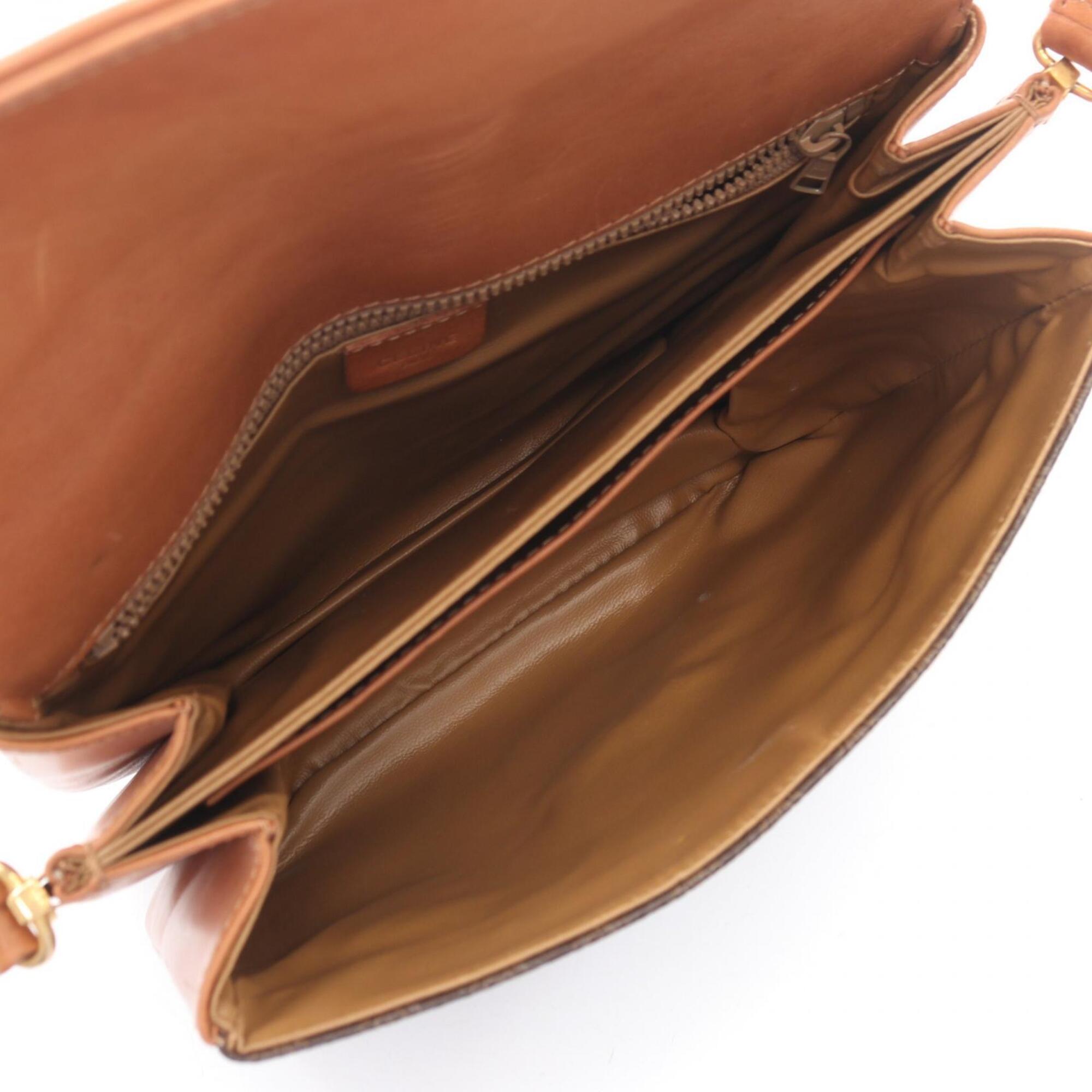 Celine Brown Coated Canvas Leather Handbag Shoulder Bag (Pre-Owned)
