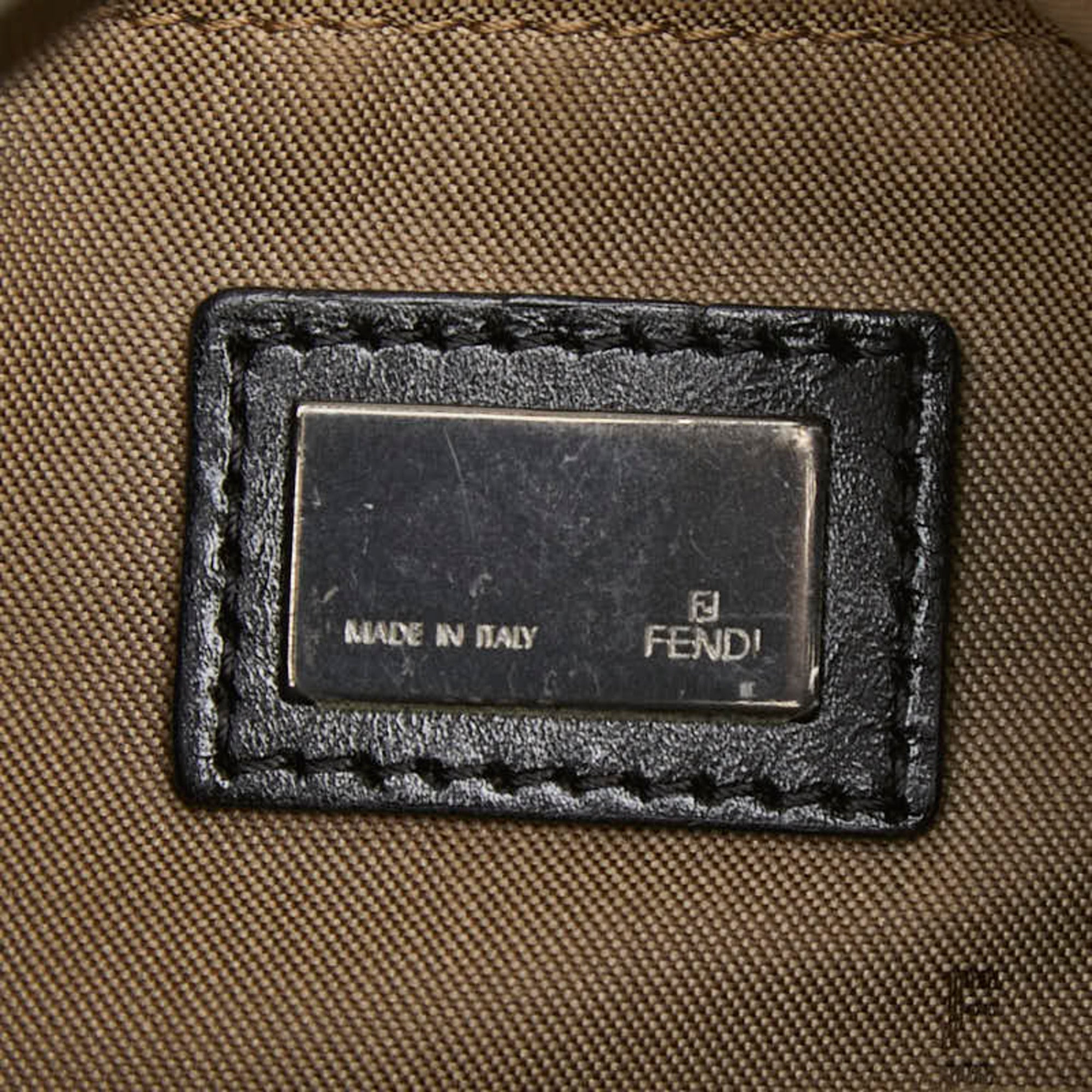 Fendi Zucchino Beige Canvas Leather Shoulder Bag (Pre-Owned)