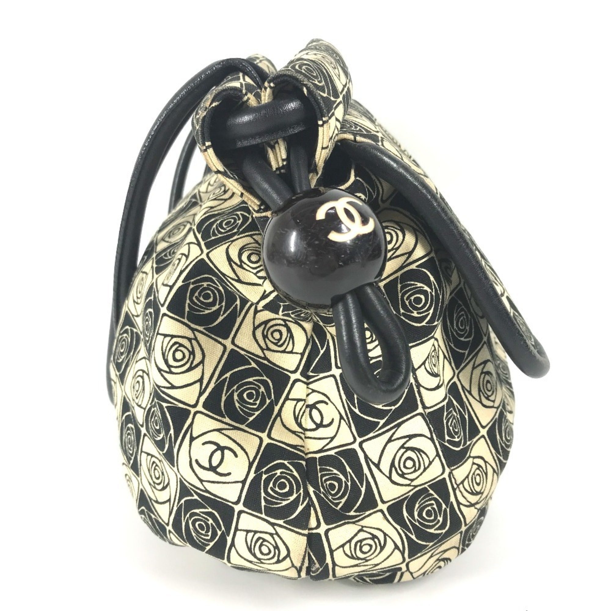 Chanel Camellia Black White Canvas Shoulder Bag Tote Bag (Pre-Owned)