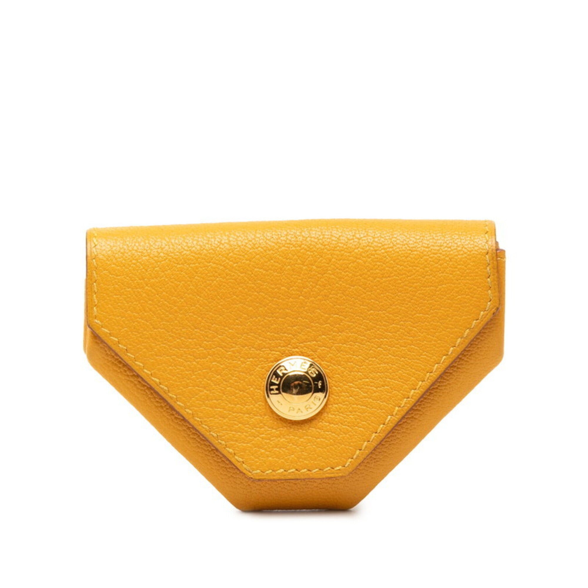 Hermes Gold Yellow Chevre Leather Coin Purse/Coin Case (Pre-Owned)