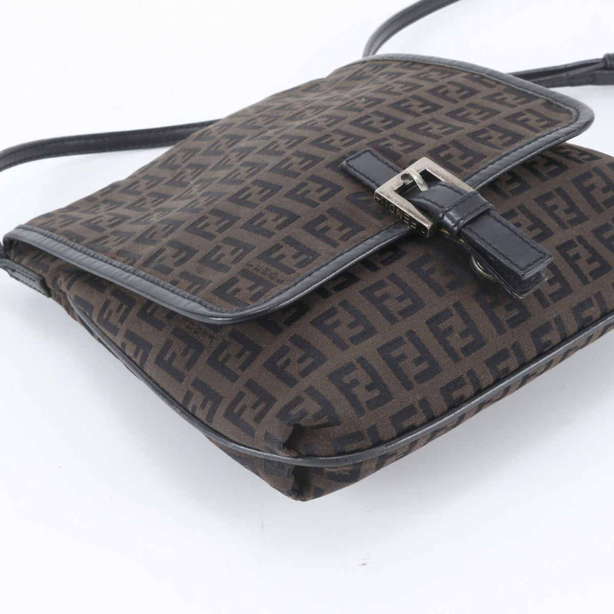 Fendi Black Brown Leather Canvas Crossbody Bag Shoulder Bag (Pre-Owned)