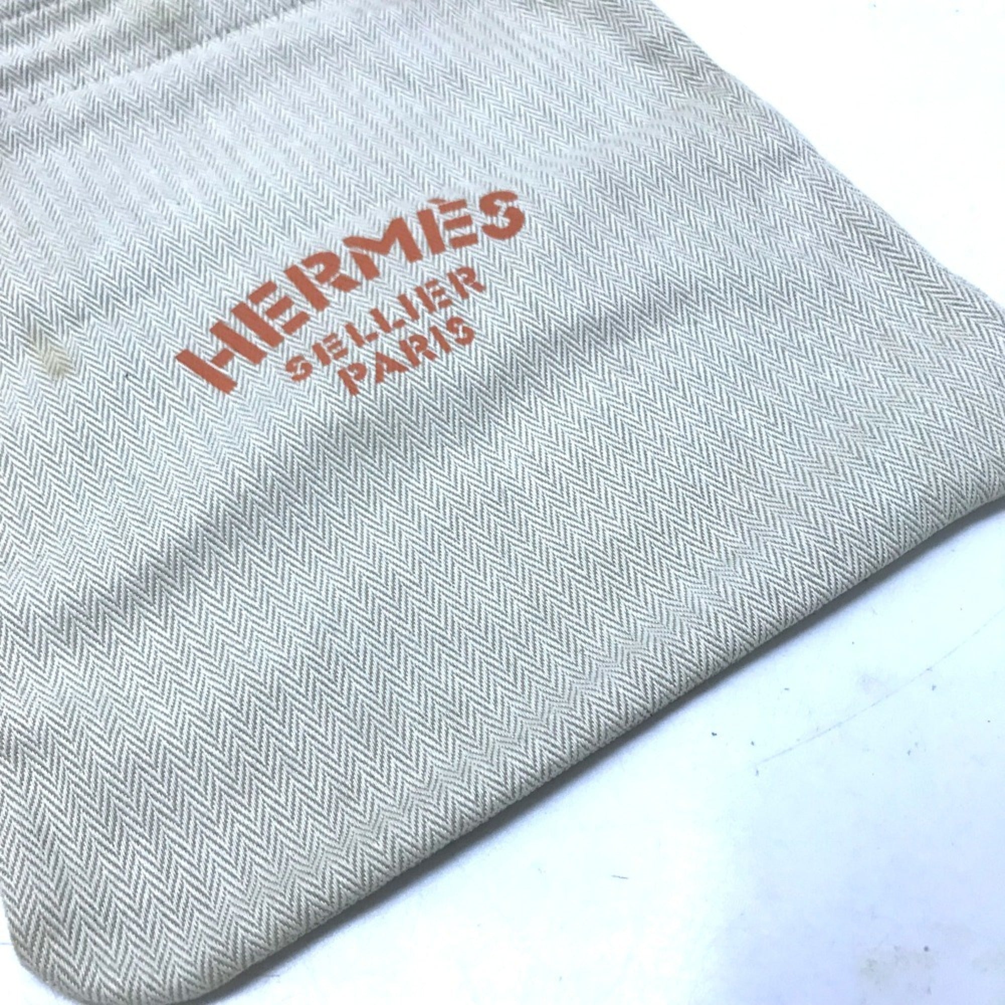 Hermes Beige Orange Canvas Leather Shoulder Bag (Pre-Owned)