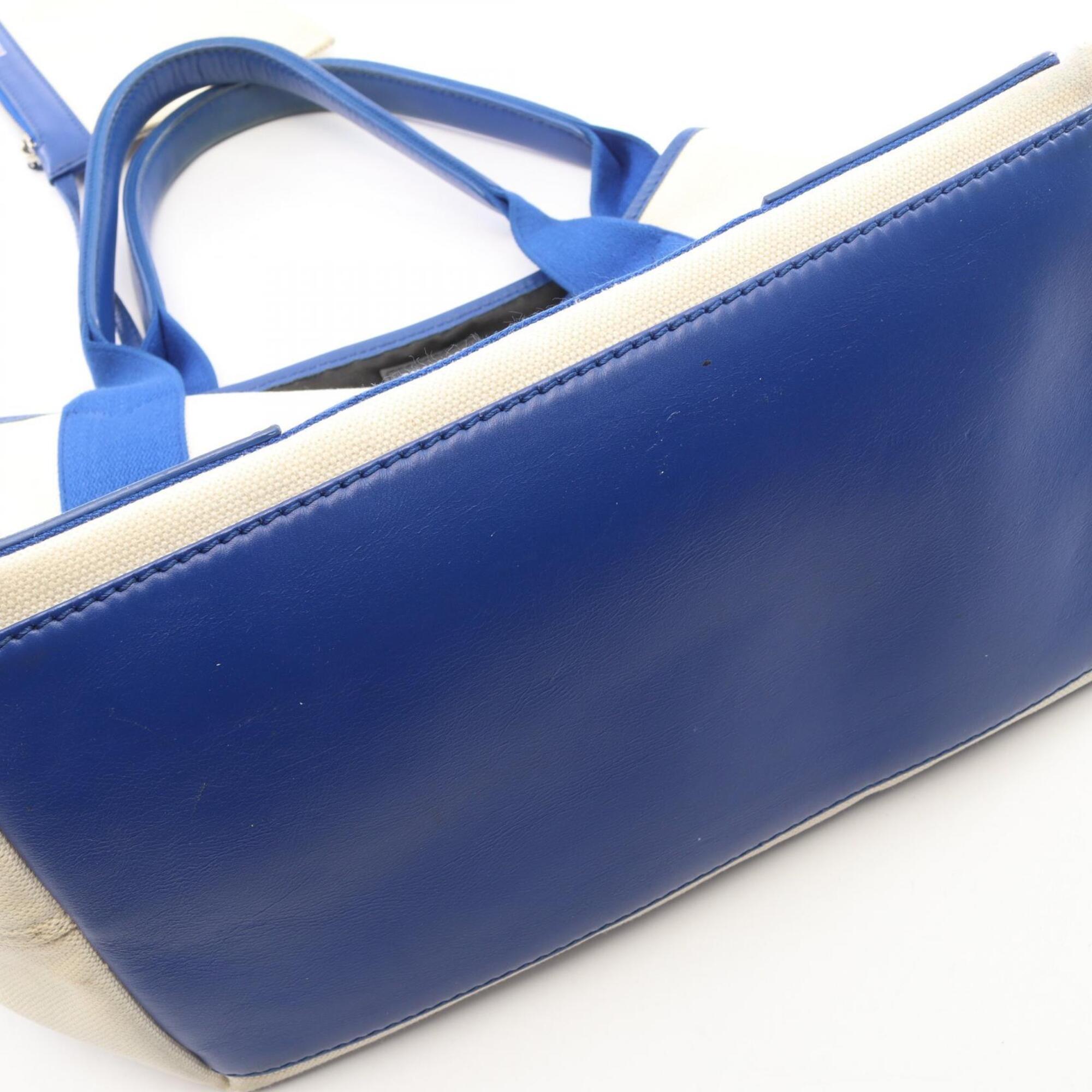 Balenciaga Blue White Canvas Leather Handbag Pouch Tote Bag (Pre-Owned)