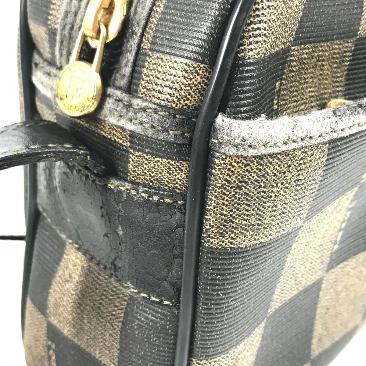 Fendi Pequin Black Khaki Pvc Leather Shoulder Bag (Pre-Owned)