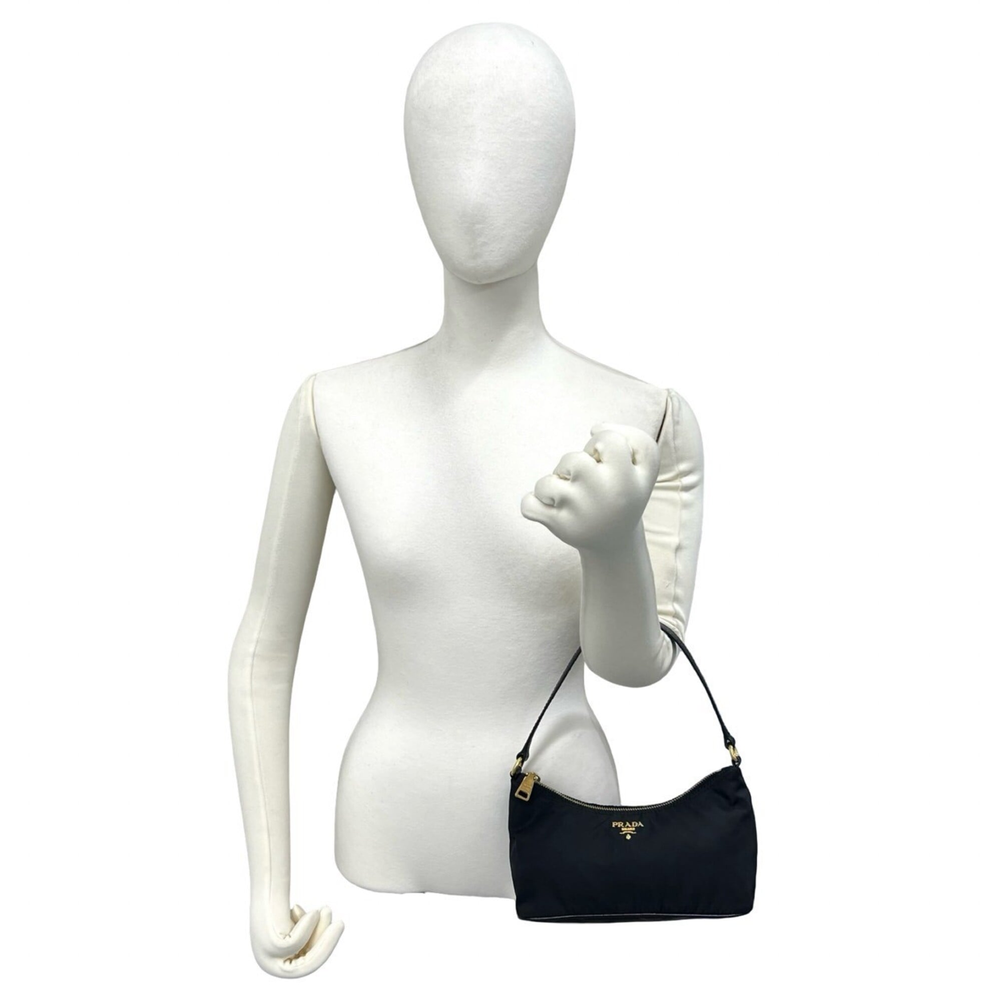 Prada Black Leather Nylon Handbag Pouch (Pre-Owned)