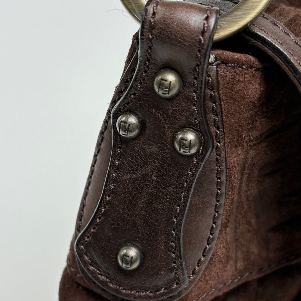 Fendi Zucca Brown Suede Shoulder Bag (Pre-Owned)