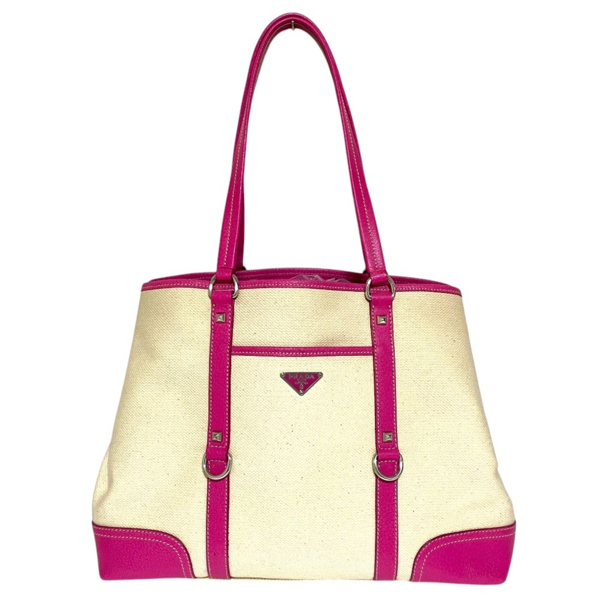 Prada Beige Pink Canvas Tote Bag (Pre-Owned)