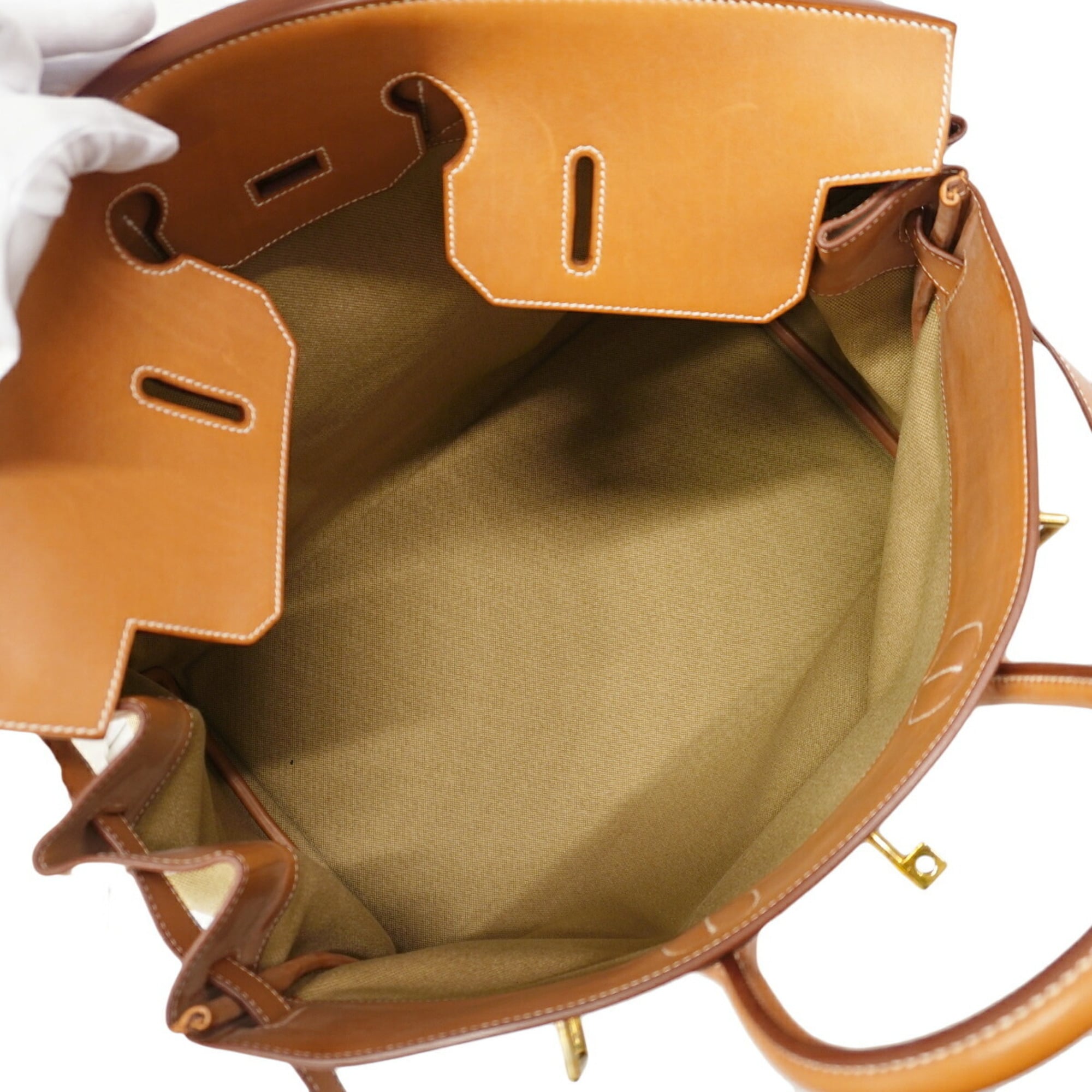 Hermes Fauve Ficelle Toile H Barenia Leather Barenia Leather Handbag (Pre-Owned)