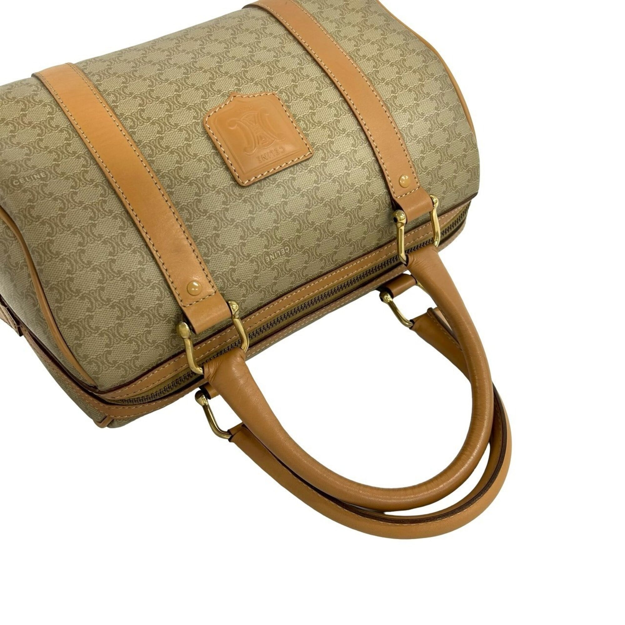 Celine Beige Brown Pvc Leather Boston Bag Handbag (Pre-Owned)