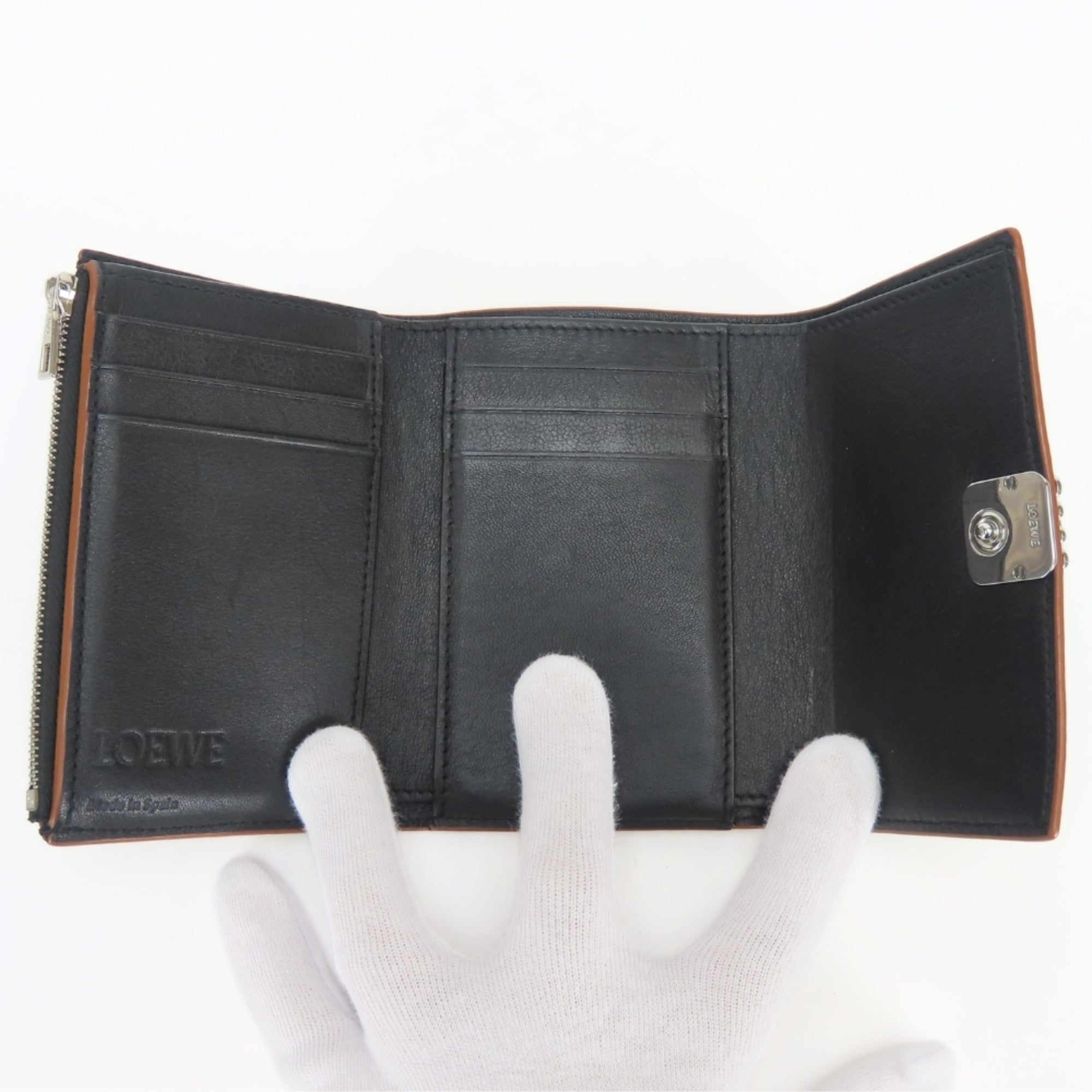 Loewe Black Brown Leather Wallet (Tri-Fold) (Pre-Owned)