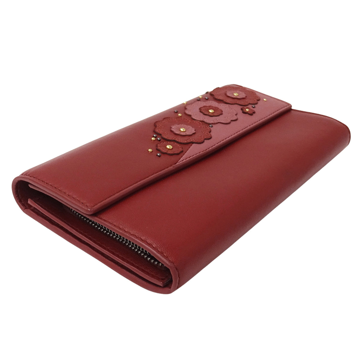 Bottega Veneta Pink Red Color Leather Long Wallet (Bi-Fold) (Pre-Owned)