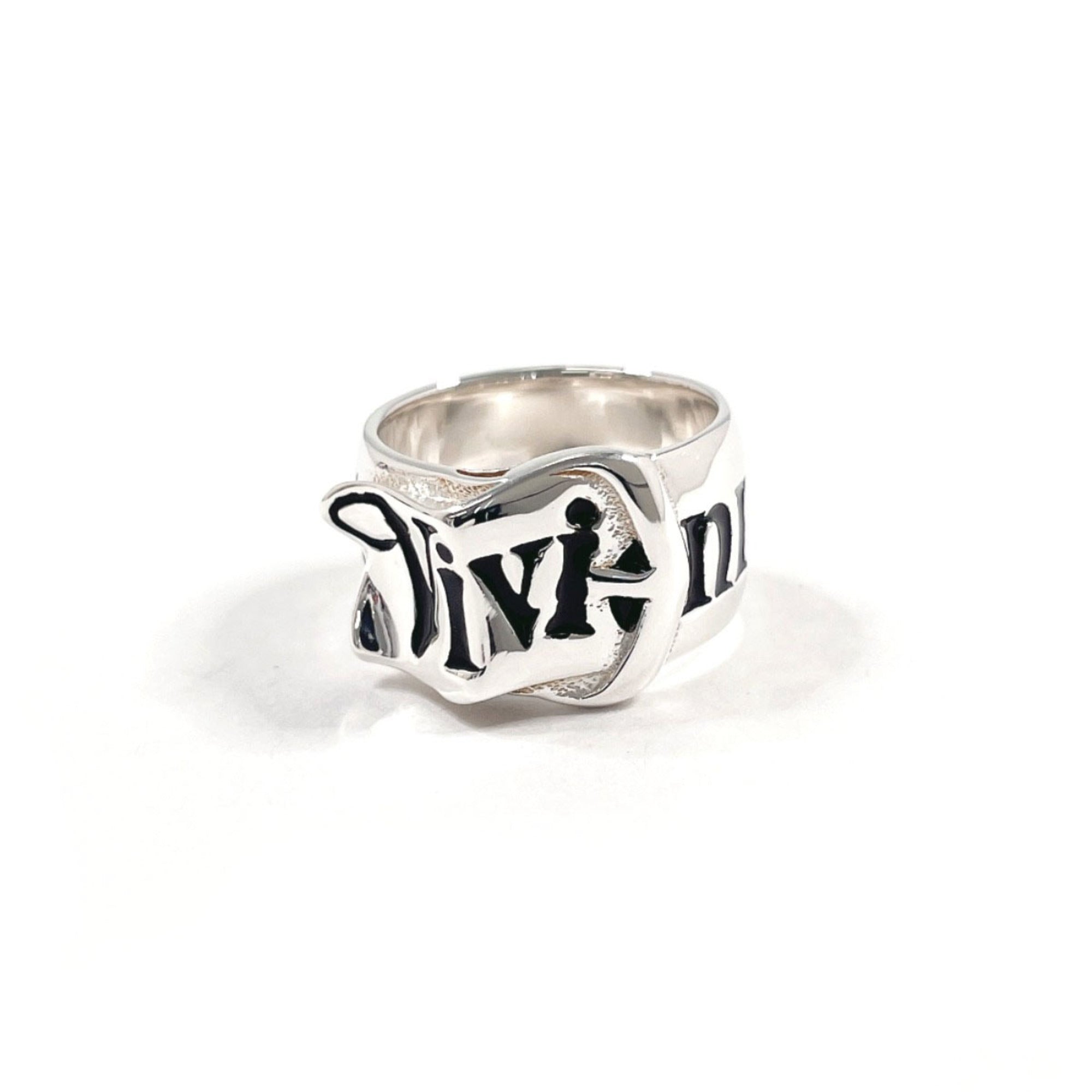 Vivienne Westwood Silver Black Silver 925 Band Ring (Pre-Owned)