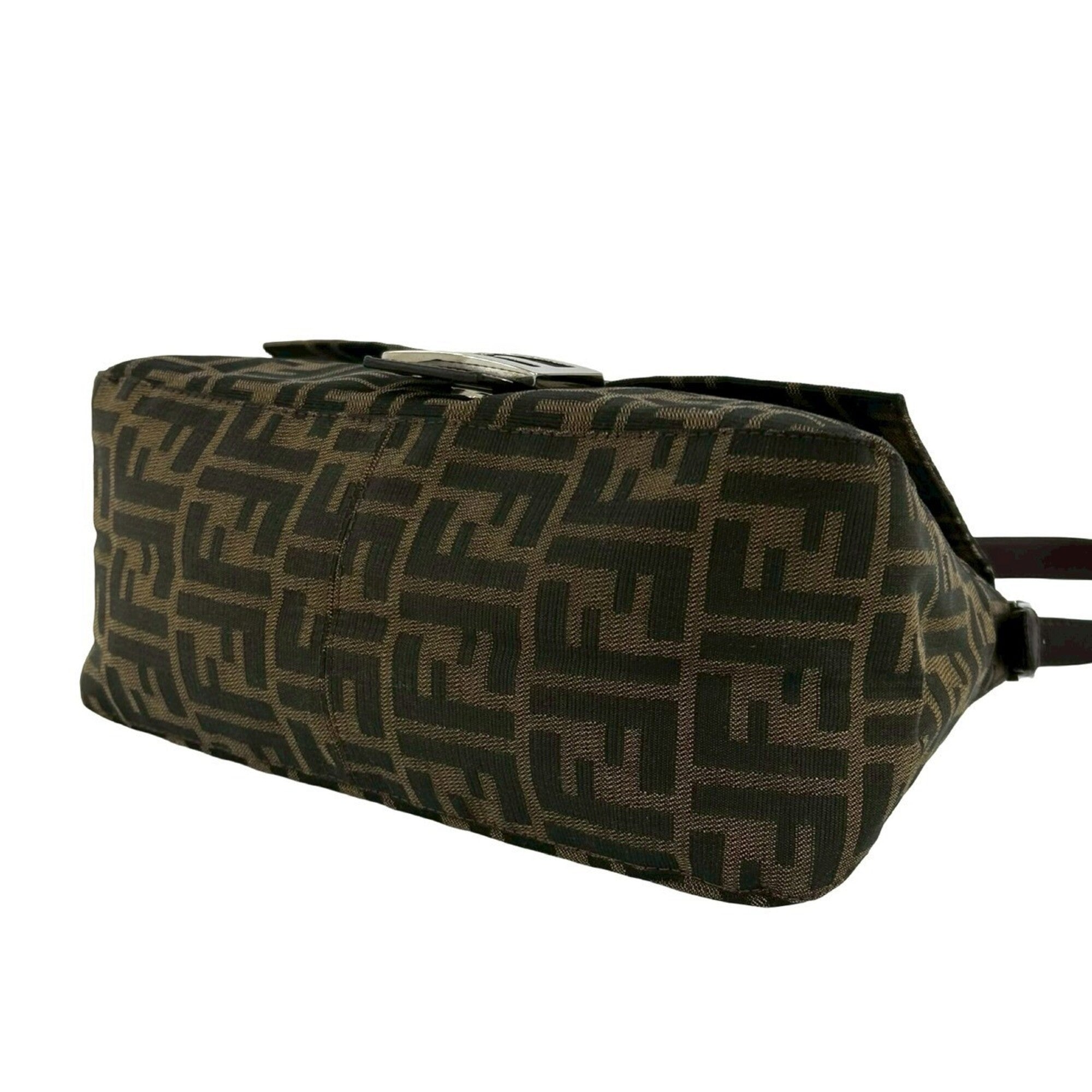 Fendi Black Brown Khaki Canvas Leather Handbag Shoulder Bag (Pre-Owned)