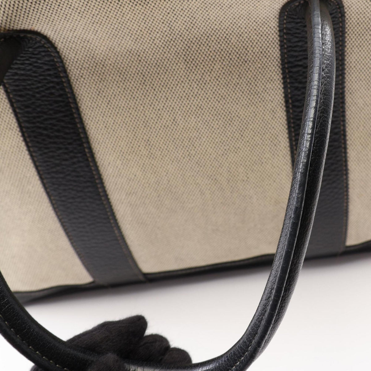 Hermes Beige Black Ecru Toile H Buffalo Leather Handbag Tote Bag (Pre-Owned)