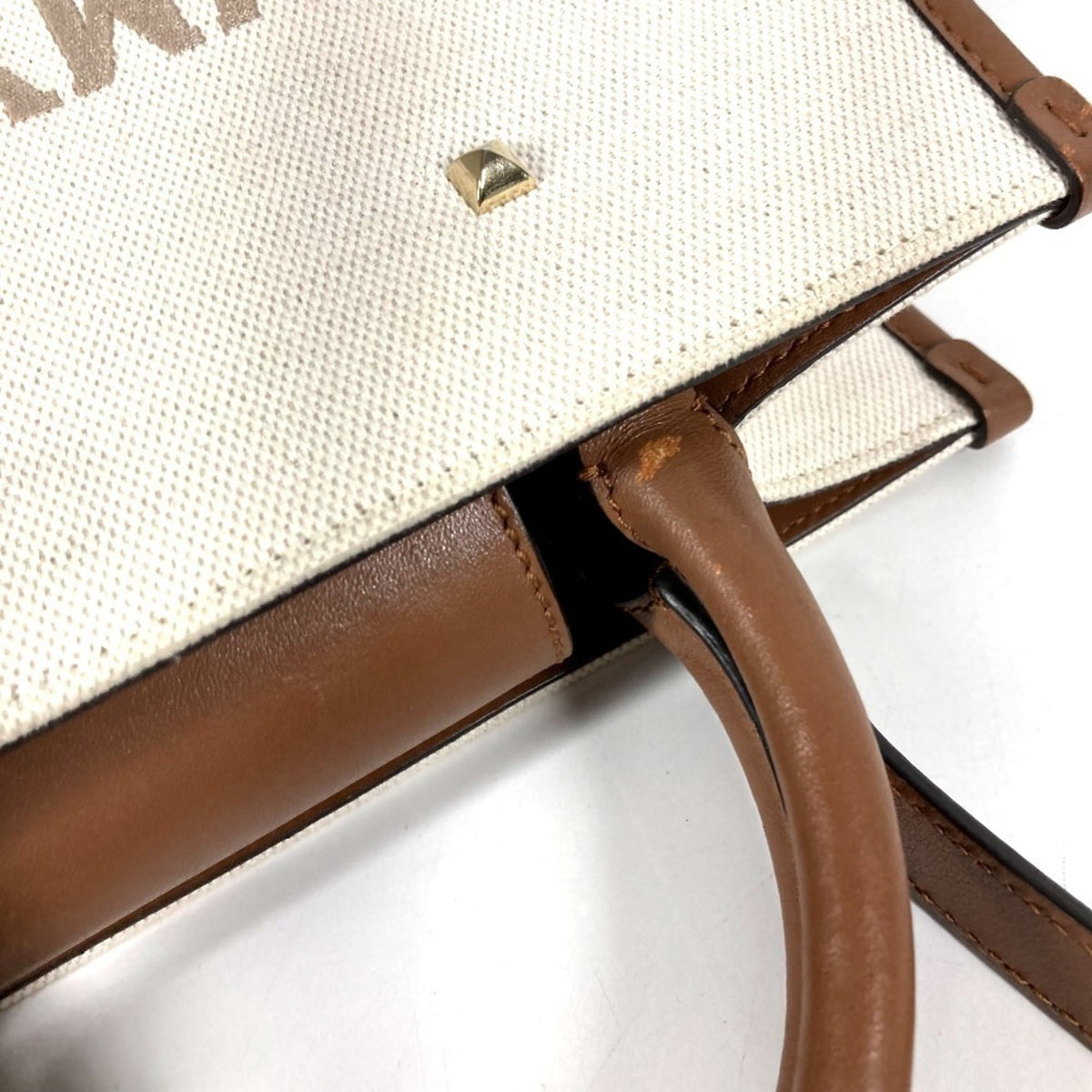 Jimmy Choo Beige Leather Canvas Handbag Shoulder Bag Tote Bag (Pre-Owned)