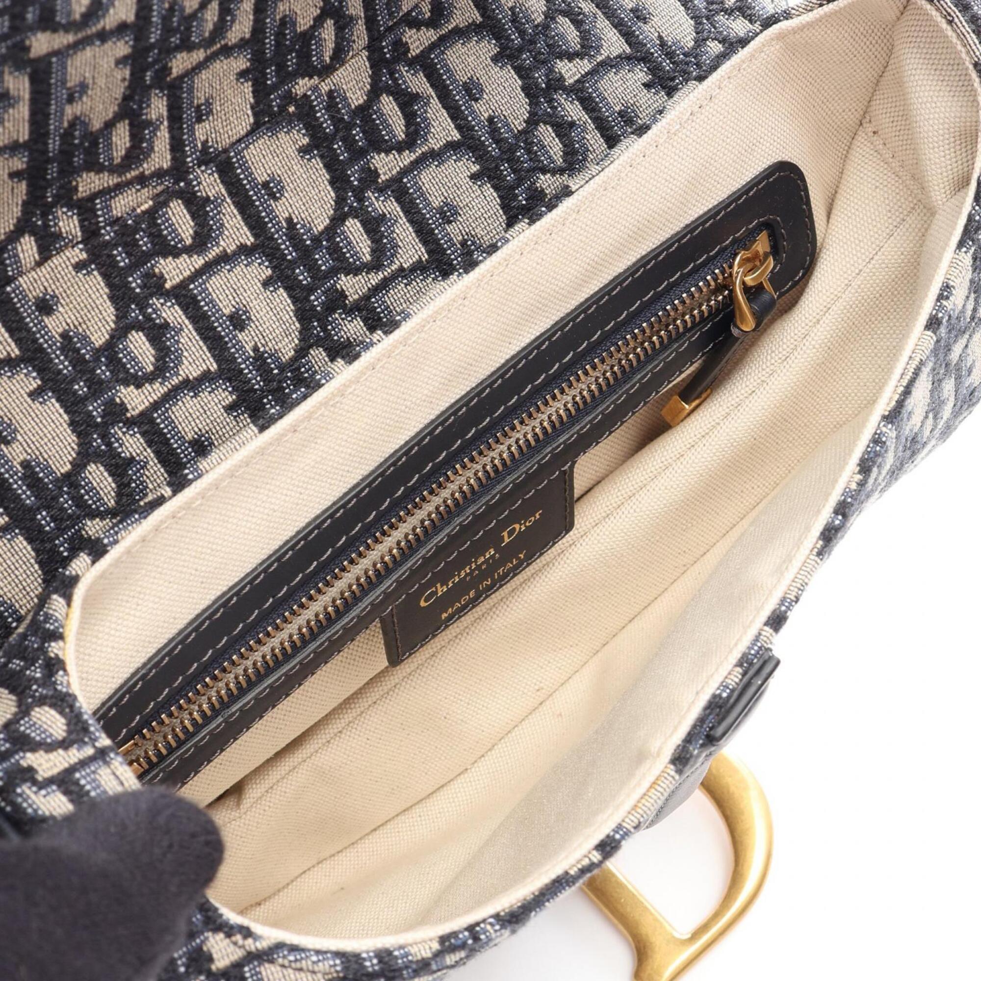 Christian Dior Beige Navy Canvas Handbag Saddle Bag (Pre-Owned)