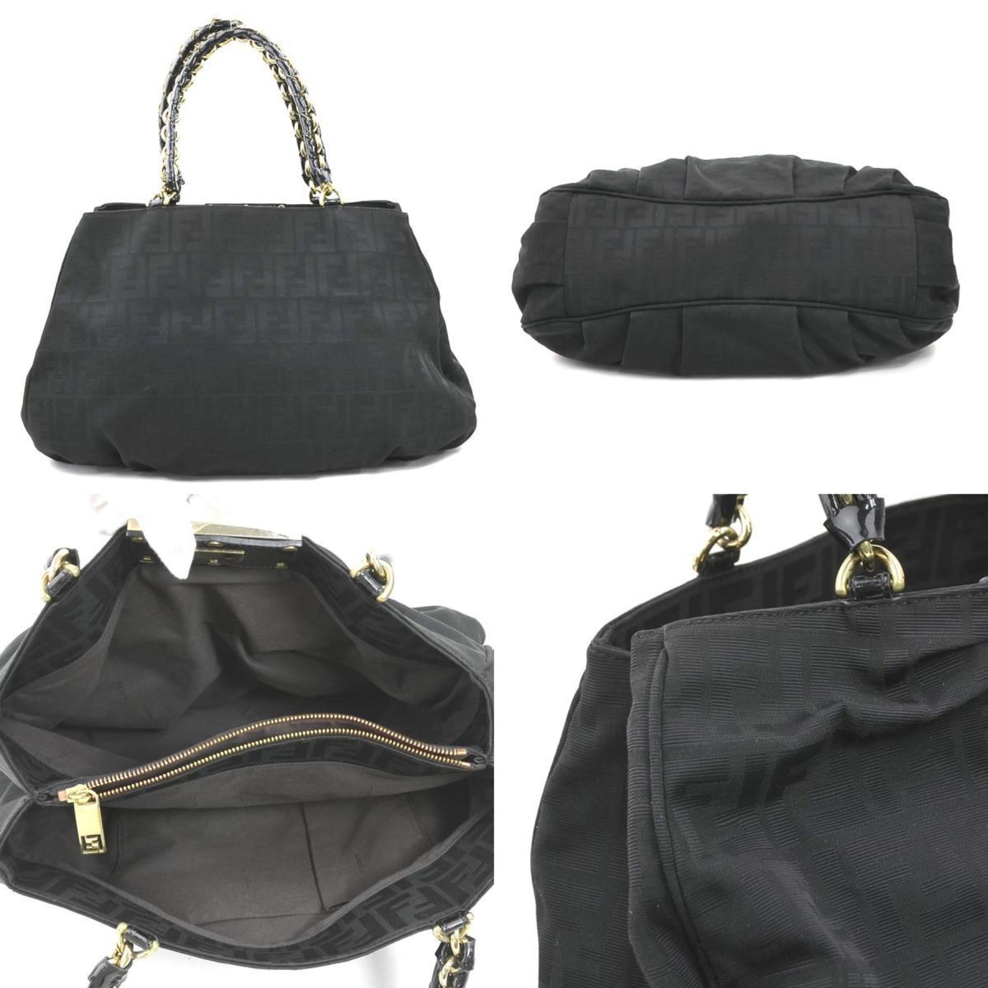 Fendi Black Nylon Canvas Patent Leather Shoulder Bag (Pre-Owned)
