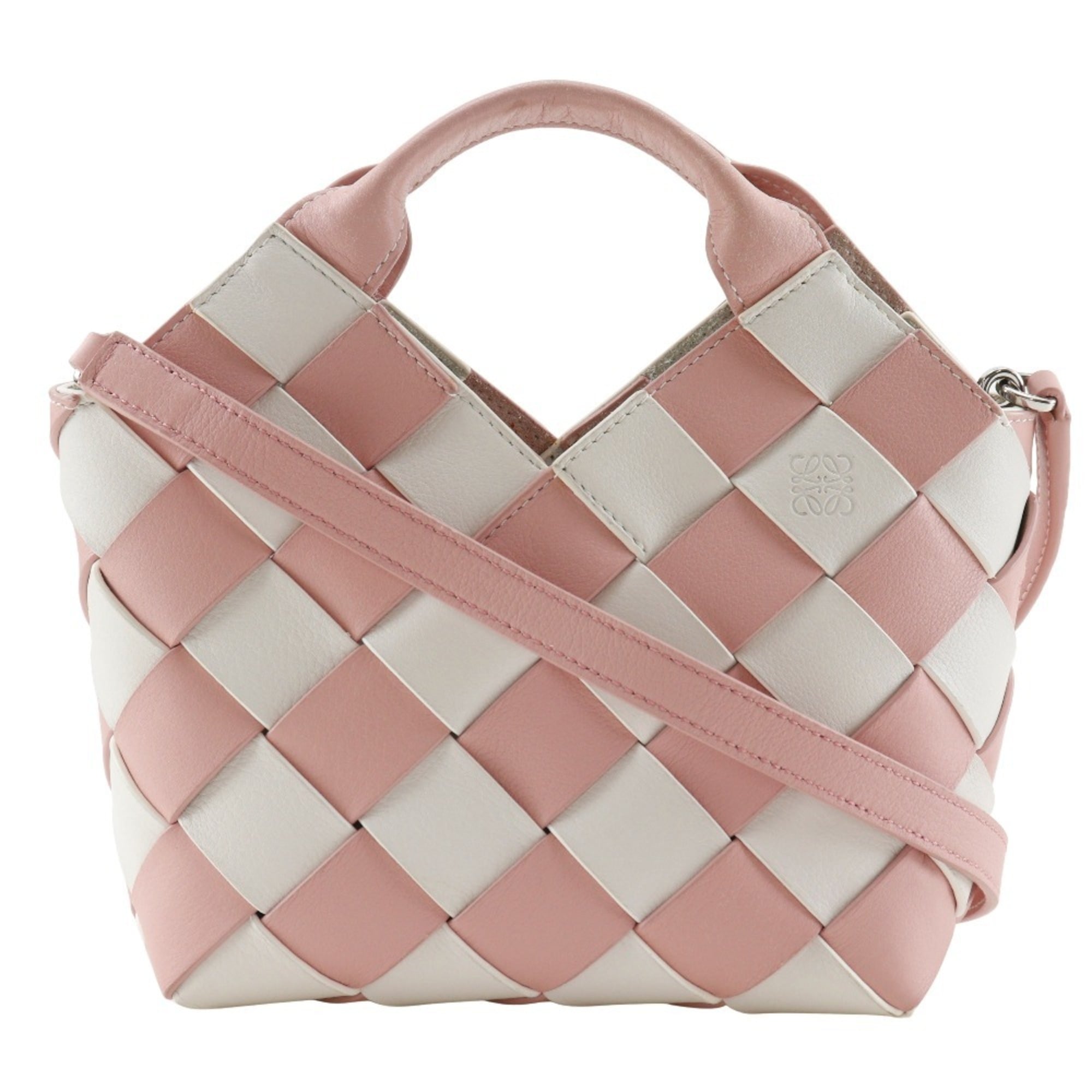 Loewe Pink White Leather Basket Handbag (Pre-Owned)