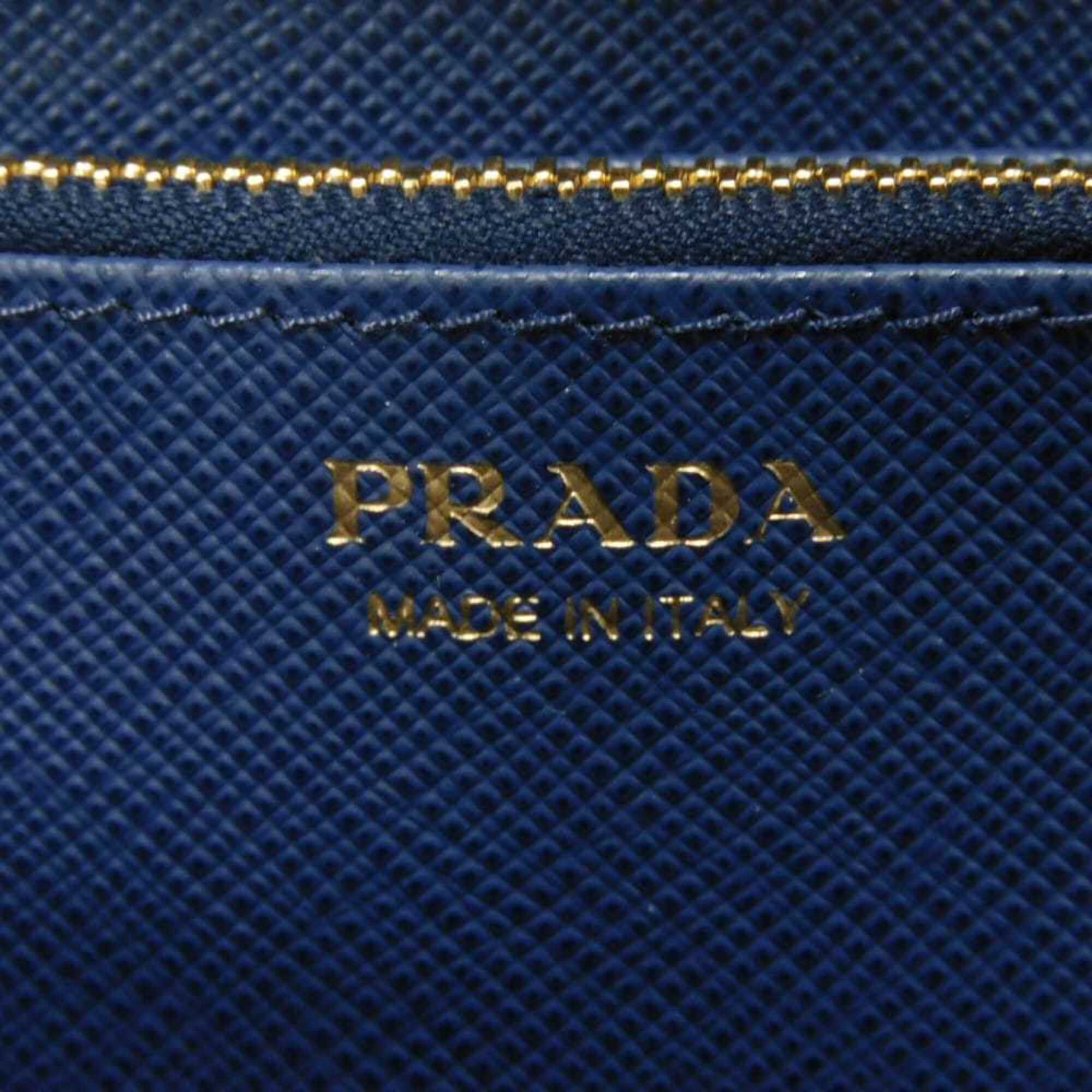 Prada Blue Saffiano Long Wallet (Bi-Fold) (Pre-Owned)