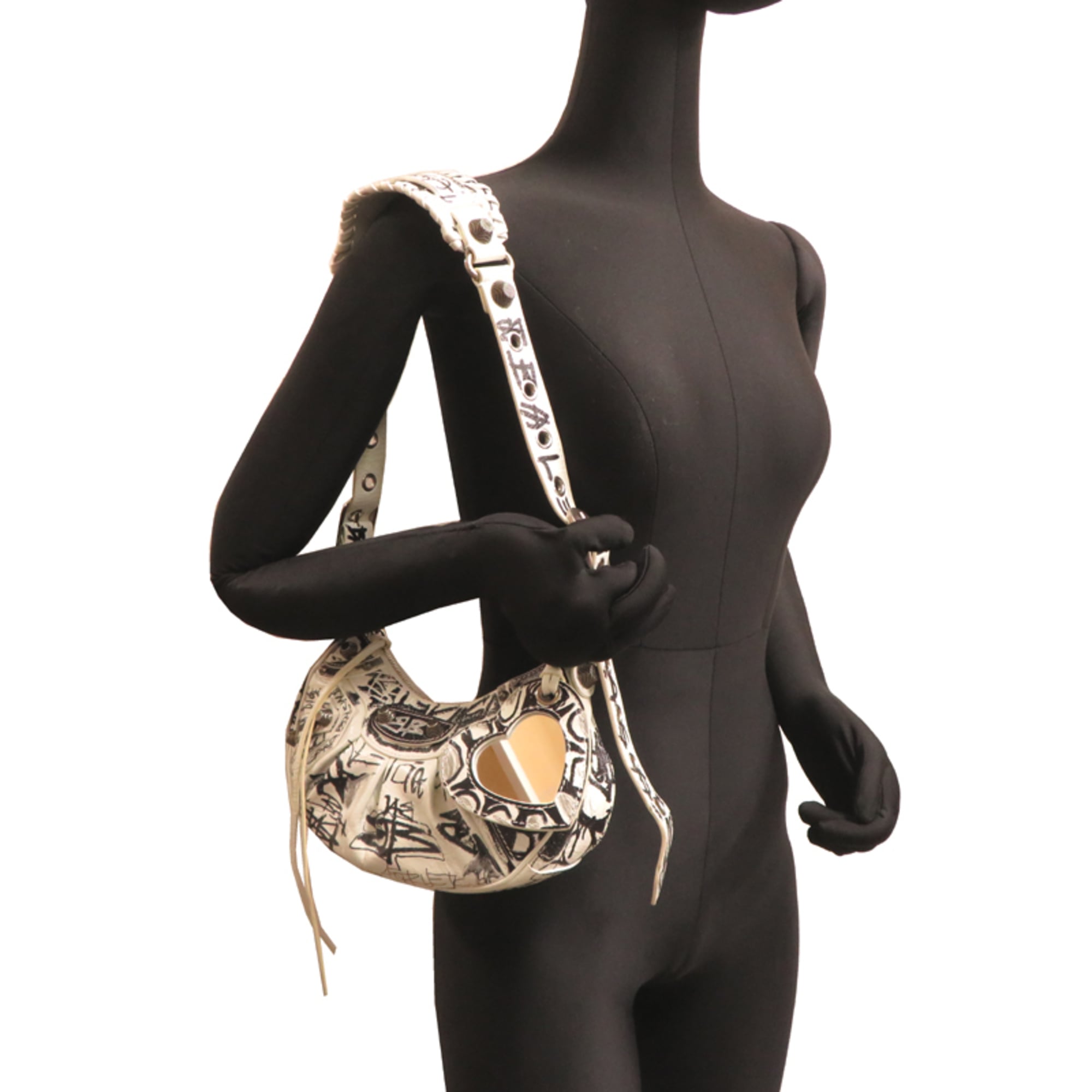 Balenciaga Black White Leather Shoulder Bag (Pre-Owned)