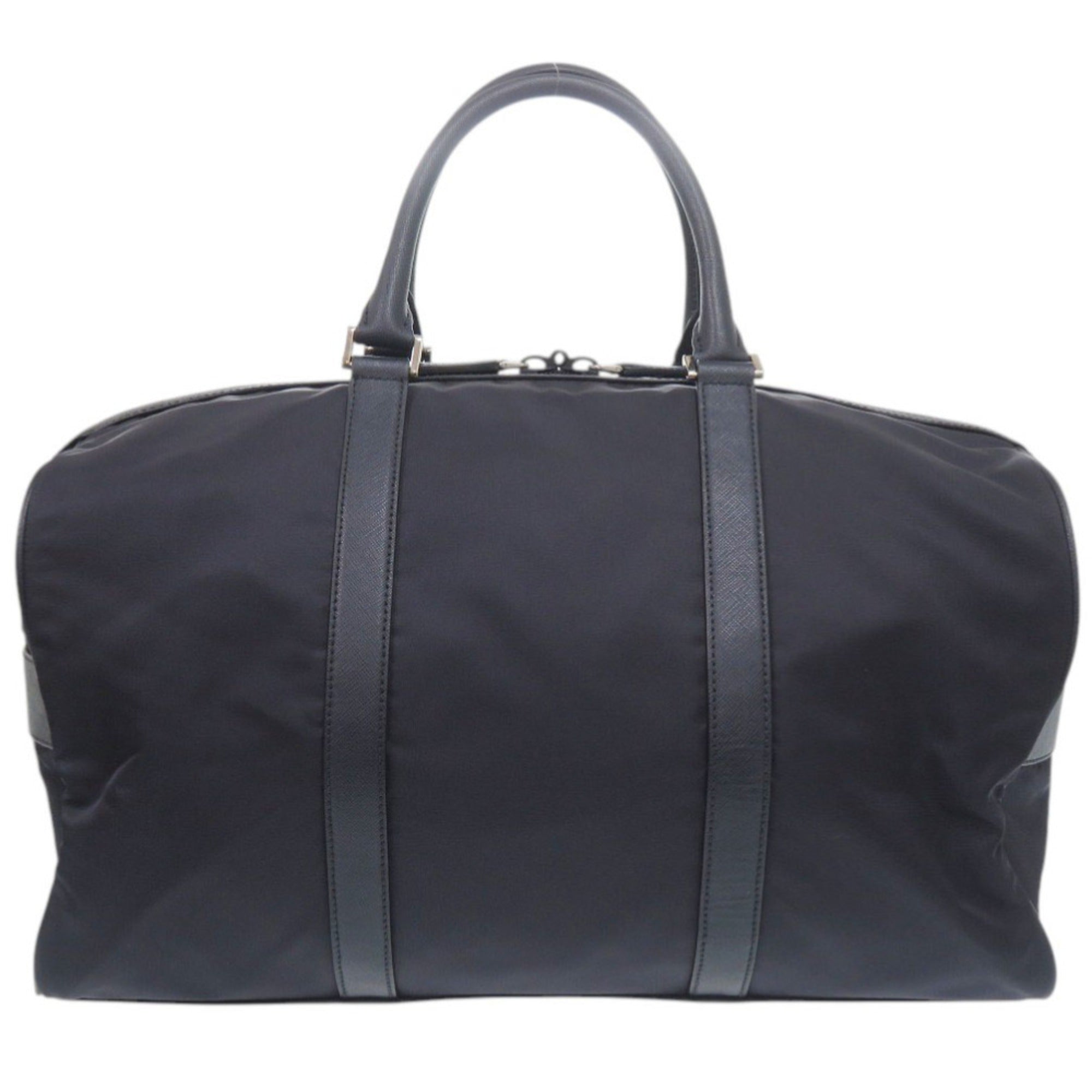Prada Navy Nylon Leather Boston Bag (Pre-Owned)