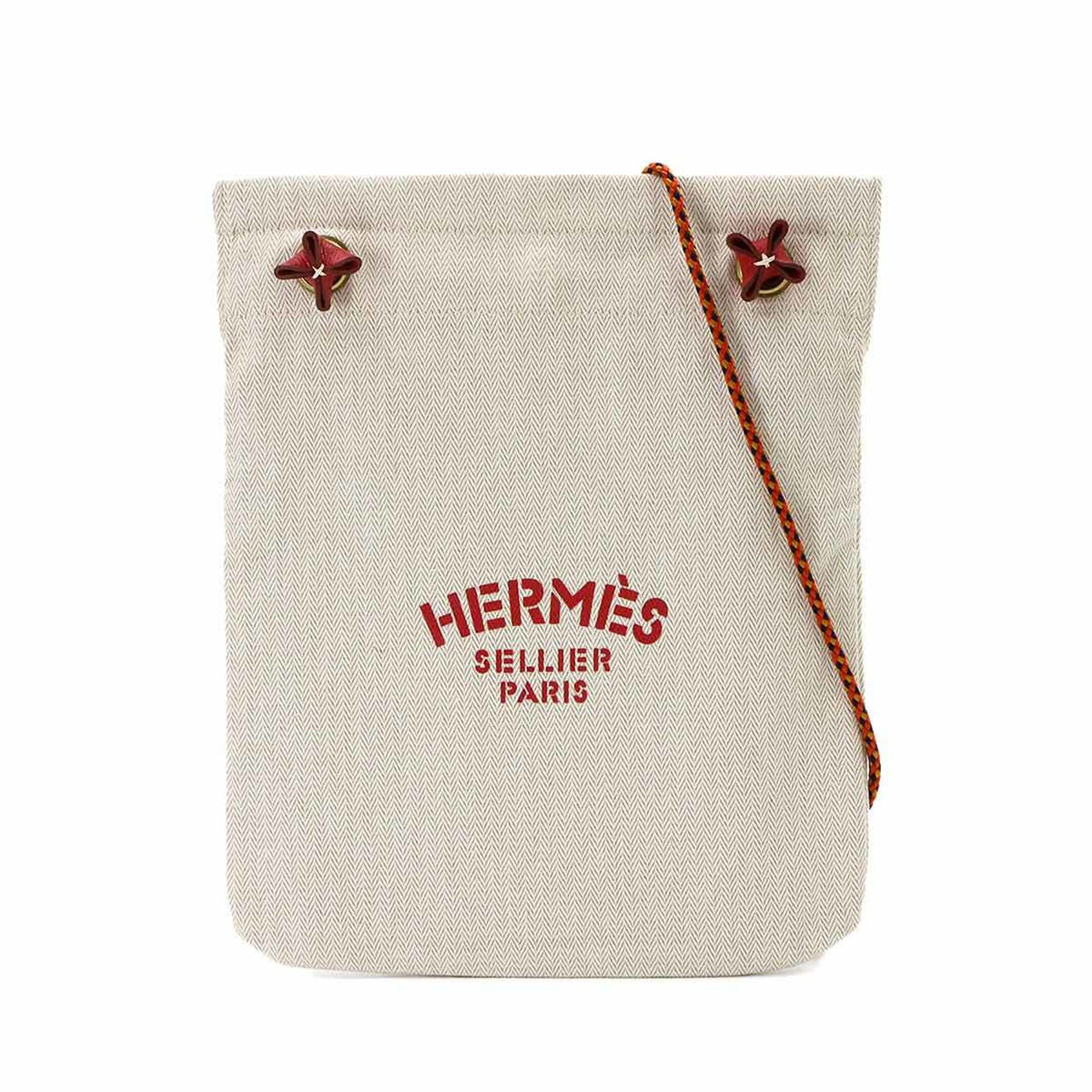 Hermes Multi-Color Red Color Toile Chevron Leather Handbag Shoulder Bag (Pre-Owned)