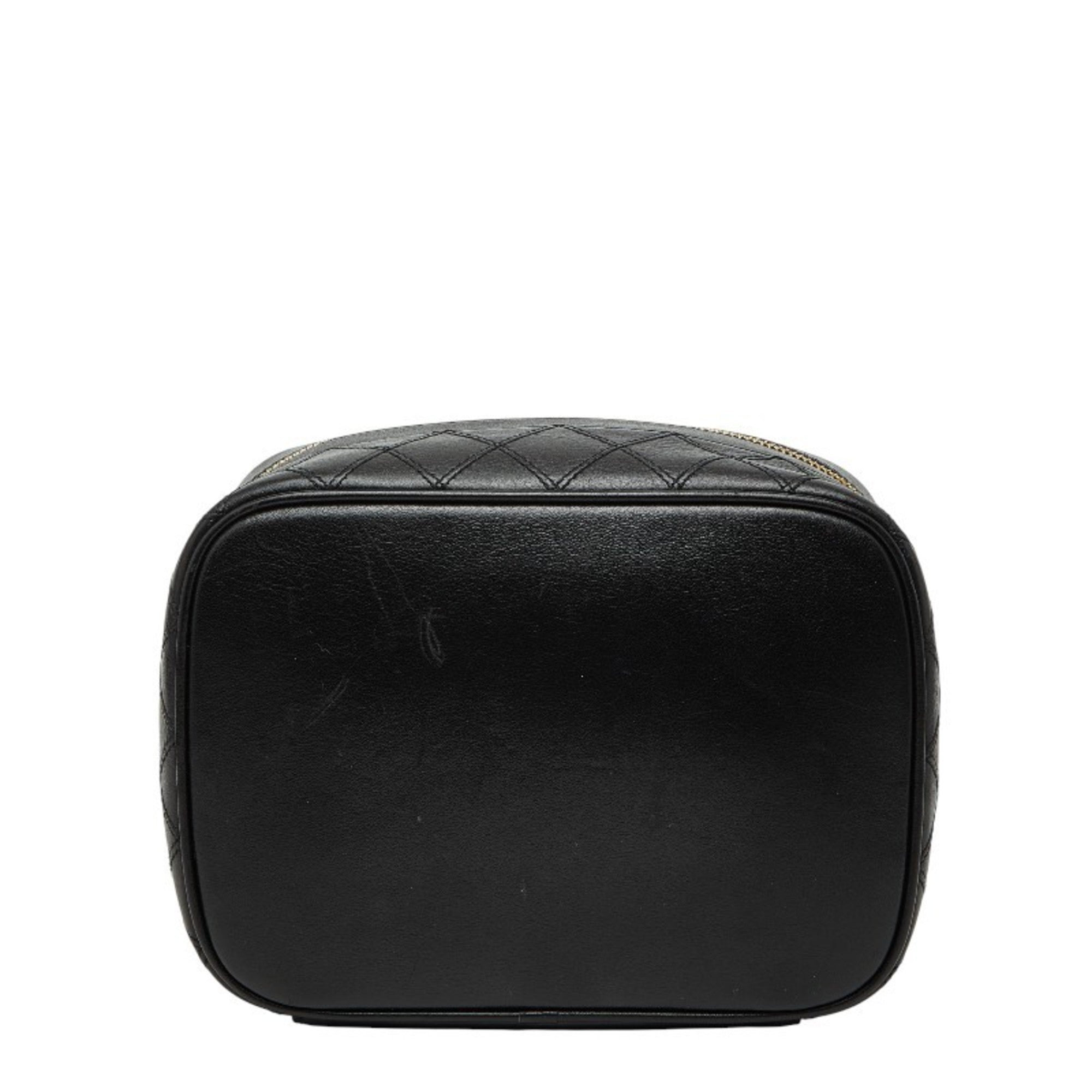 Chanel Black Leather Handbag Vanity Bag (Pre-Owned)