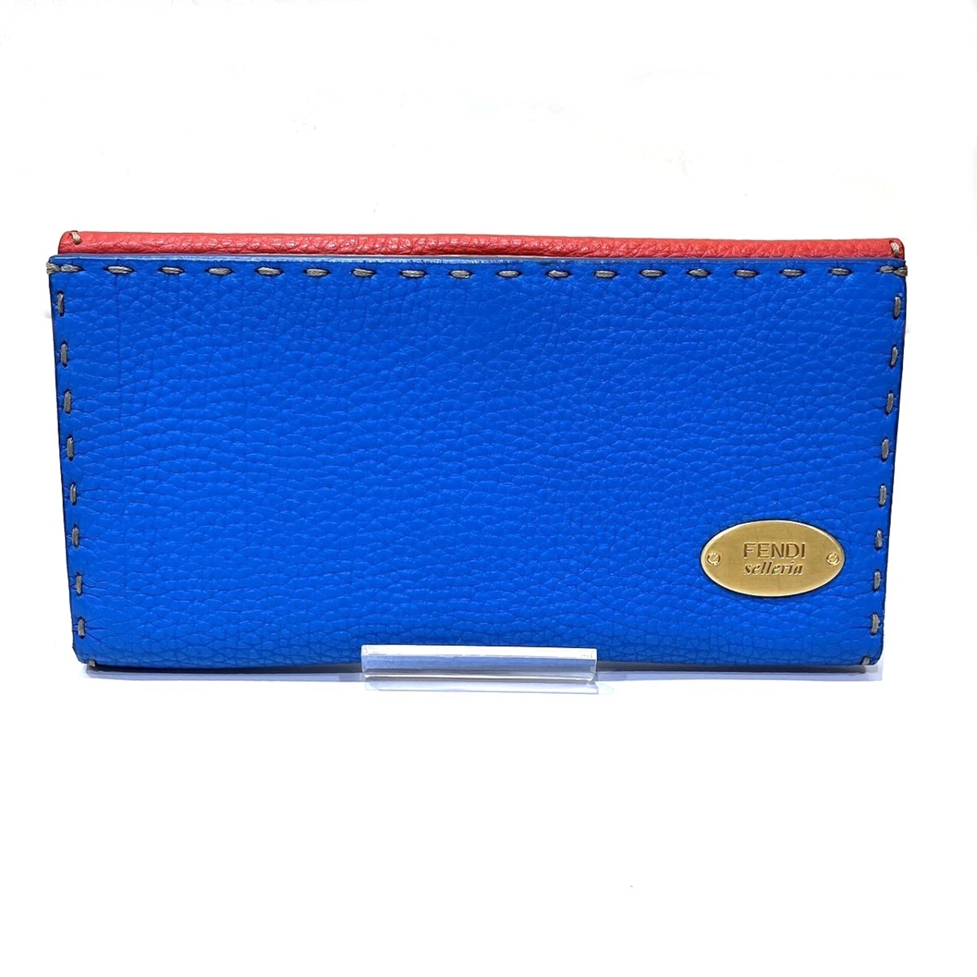Fendi Blue Red Color Yellow Leather Long Wallet (Bi-Fold) (Pre-Owned)