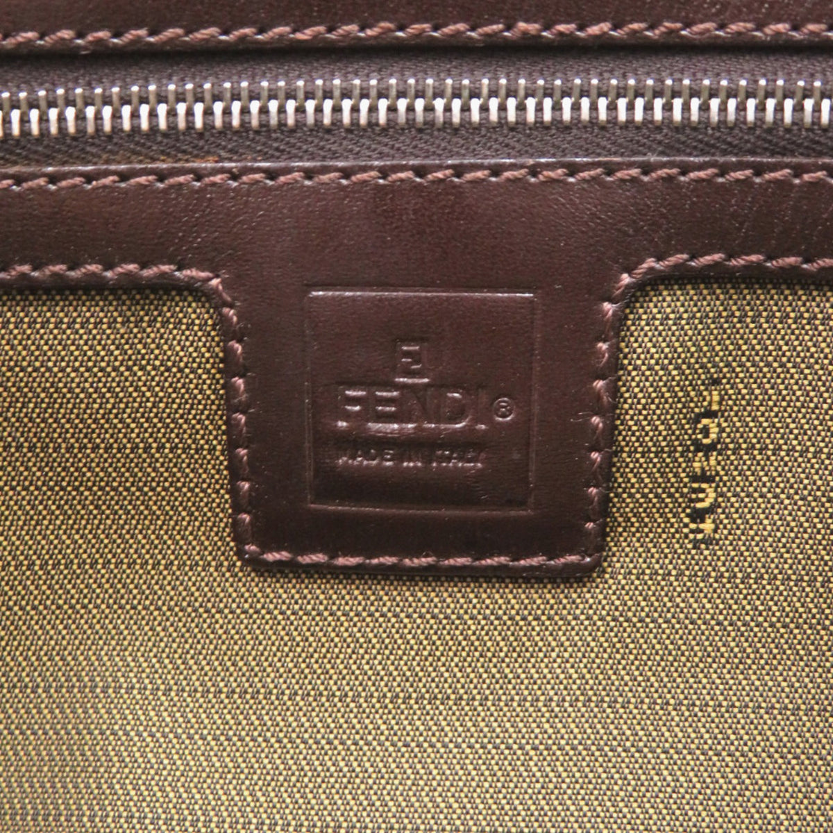 Fendi Brown Leather Canvas Handbag (Pre-Owned)