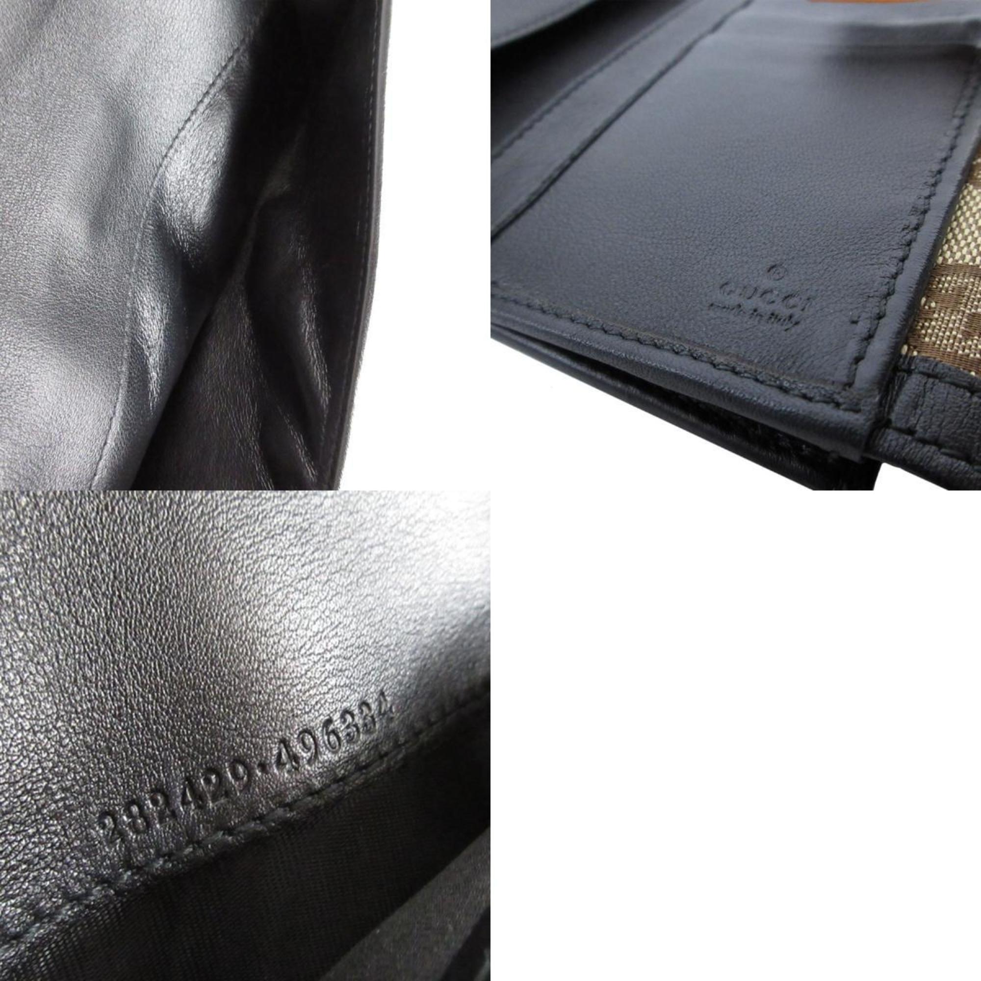 Gucci Black Brown Orange Gg Canvas Leather Long Wallet (Bi-Fold) (Pre-Owned)