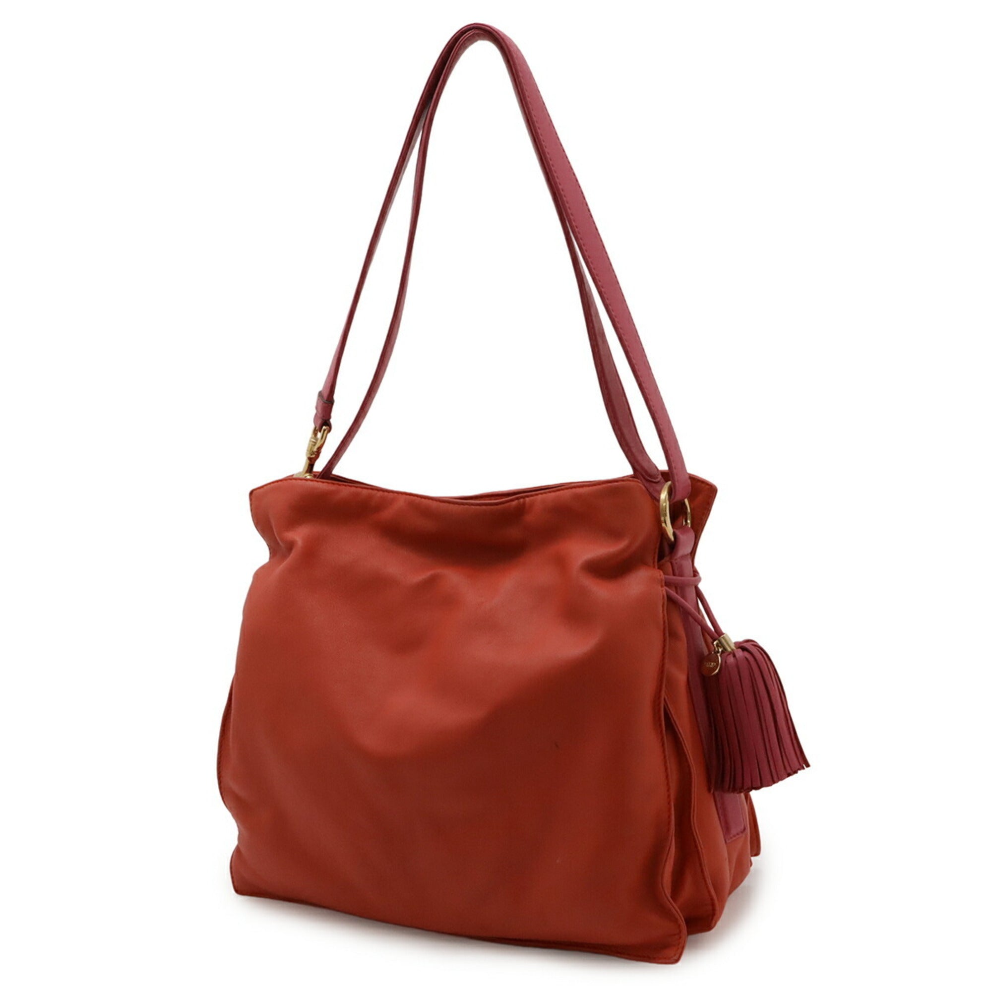 Loewe Flamenco Pink Red Color Wine Nappa Leather Leather Shoulder Bag (Pre-Owned)