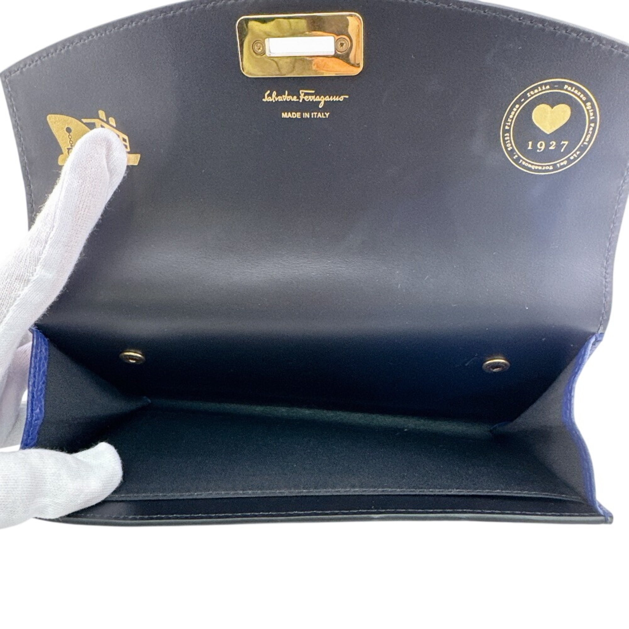 Salvatore Ferragamo Navy Leather Long Wallet (Tri-Fold) (Pre-Owned)