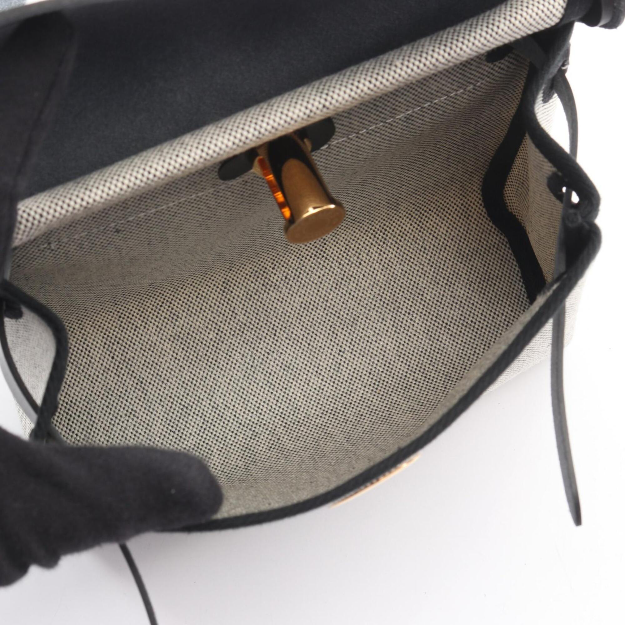 Hermes Black Ecru Gray Toile H Leather Handbag Shoulder Bag (Pre-Owned)