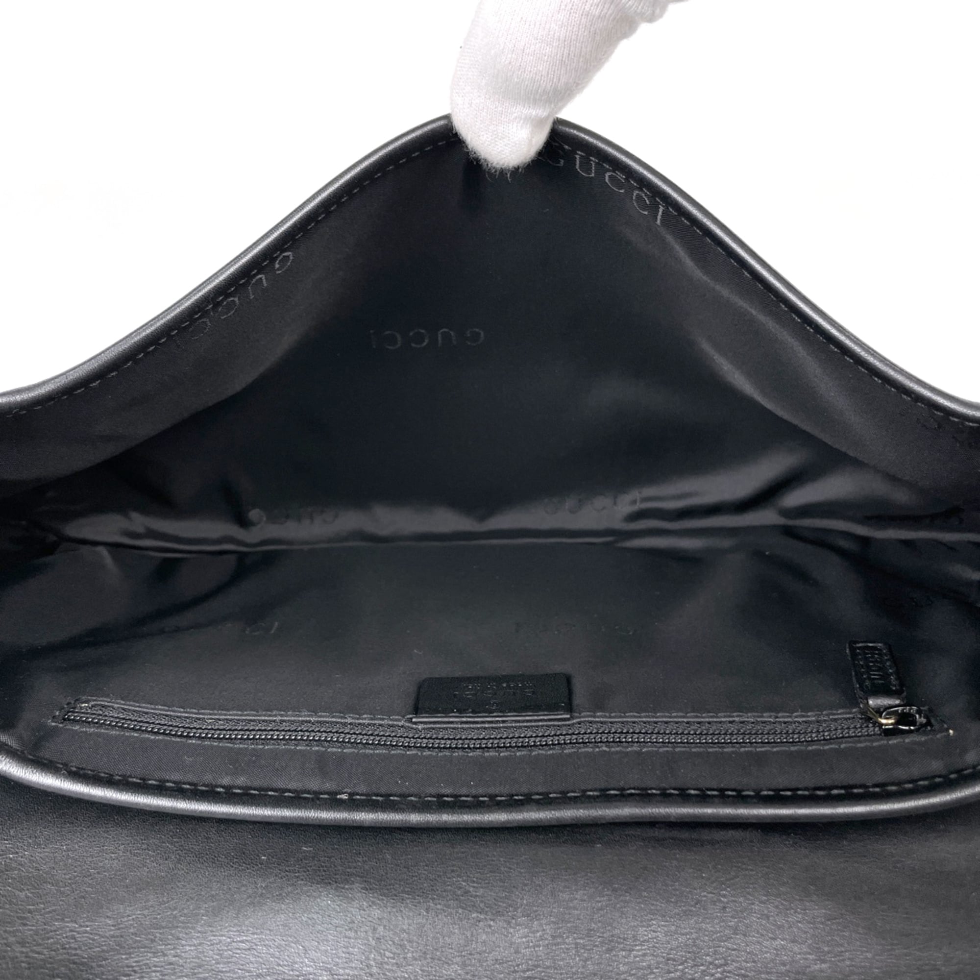 Gucci Black Gg Canvas Leather Shoulder Bag (Pre-Owned)