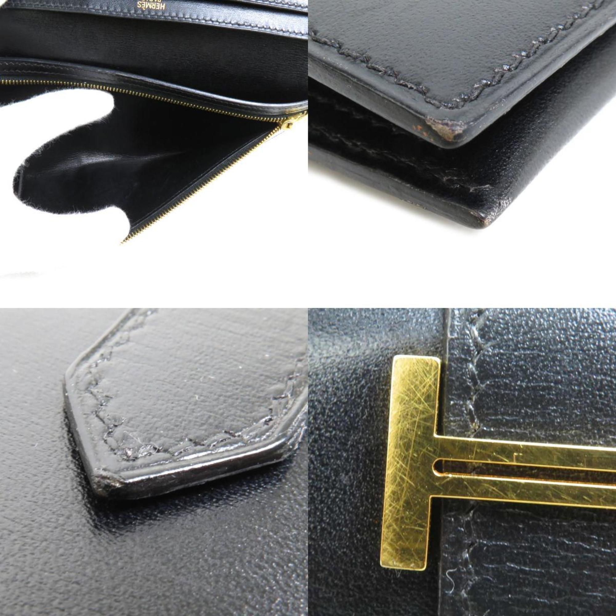 Hermes Black Box Calf Leather Long Wallet (Bi-Fold) (Pre-Owned)
