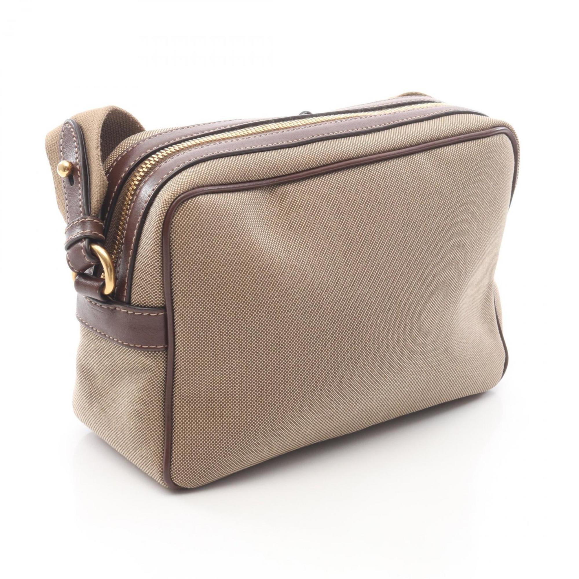 Prada Beige Brown Canvas Leather Handbag Shoulder Bag (Pre-Owned)